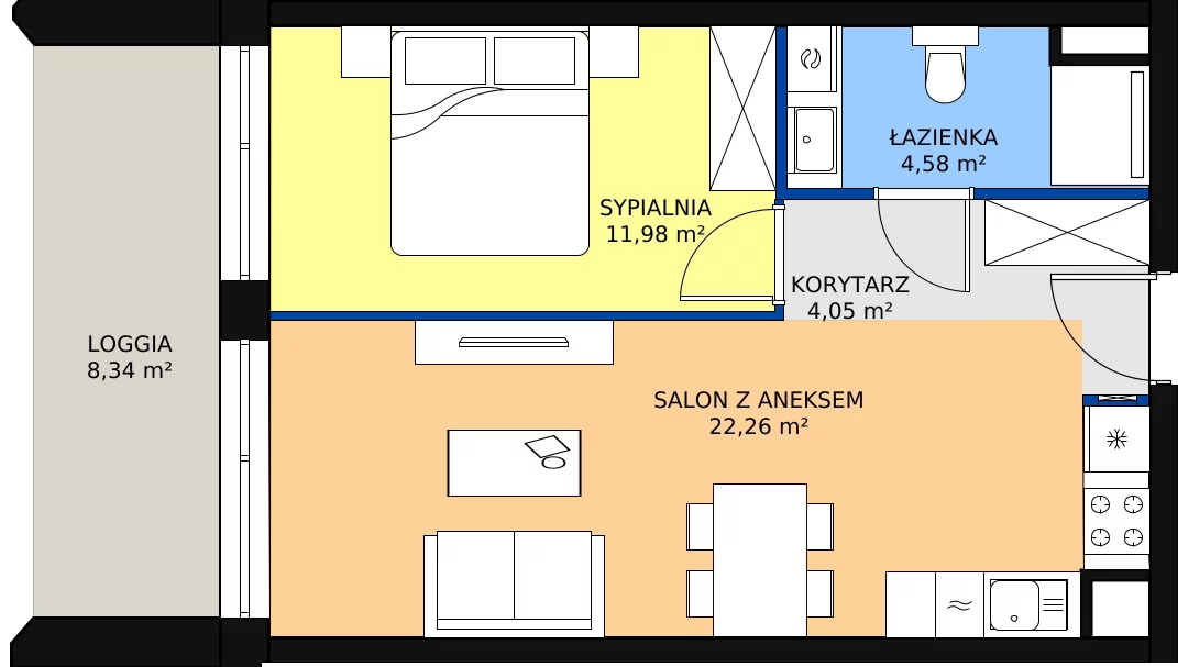 Zalety apartamentu 42.87 m², A.3.5