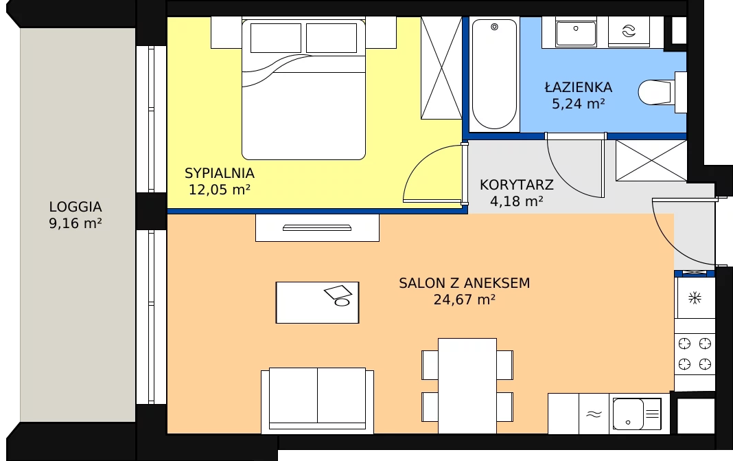 Zalety apartamentu 46.14 m², A.3.18