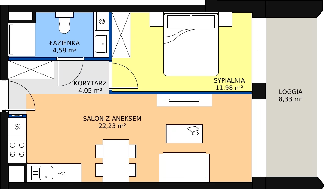 Zalety apartamentu 42.84 m², A.4.8