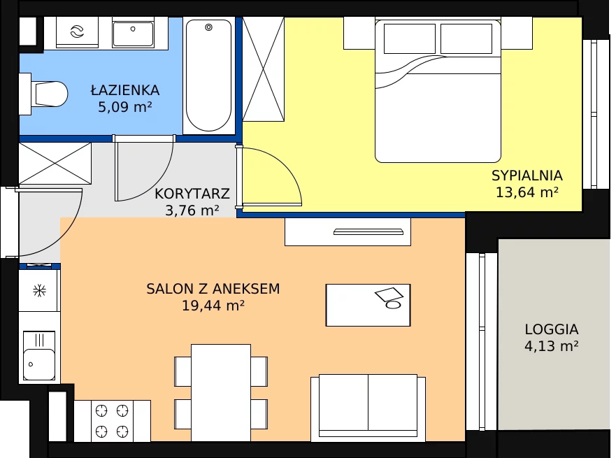 Zalety apartamentu 41.93 m², A.4.11
