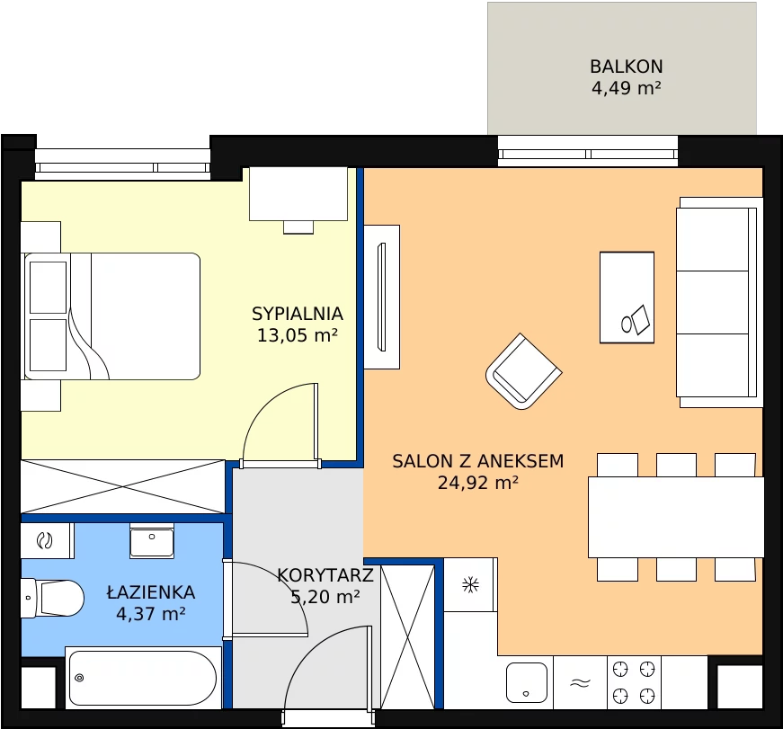 Zalety apartamentu 47.54 m², 5.A.33