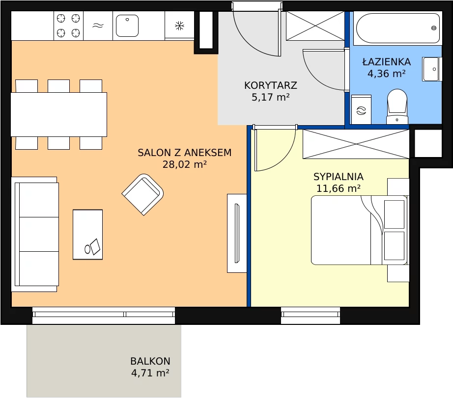 Zalety apartamentu 49.21 m², 5.A.37