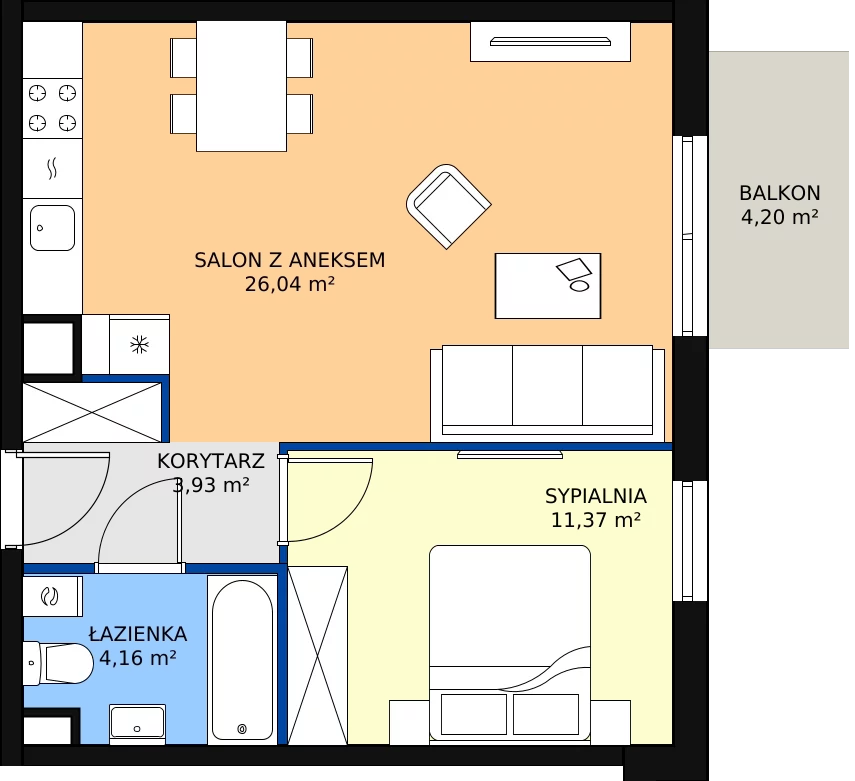 Zalety apartamentu 45.5 m², 4.A.14