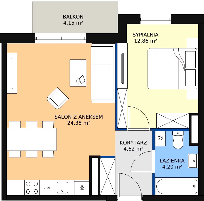 Zalety apartamentu 46.03 m², 4.A.17