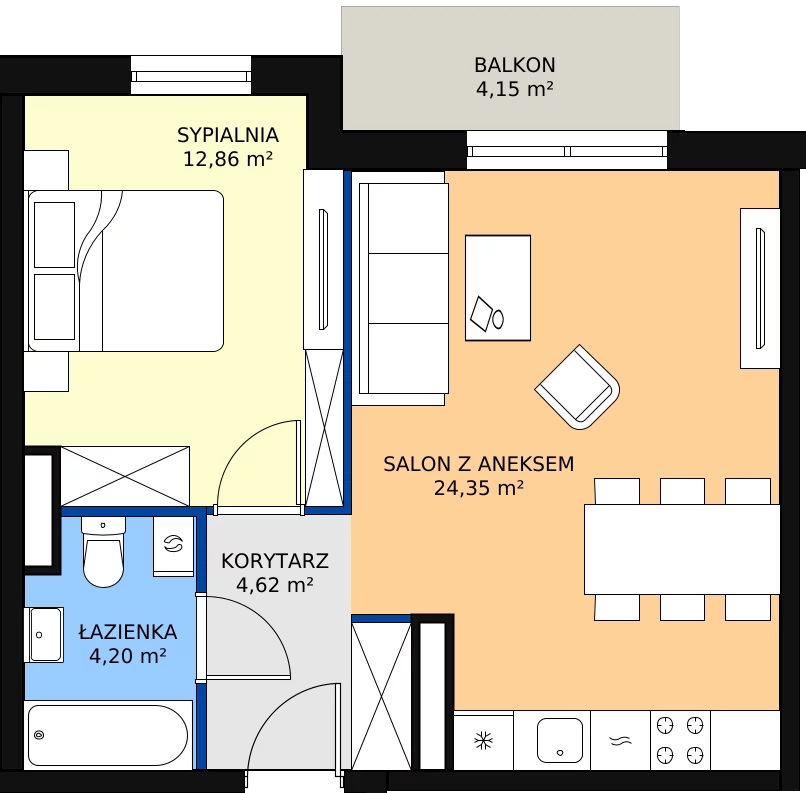 Zalety apartamentu 46.03 m², 4.B.20