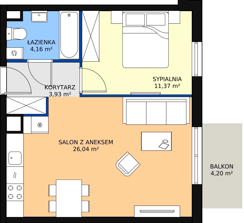 Zalety apartamentu 45.5 m², 4.B.30