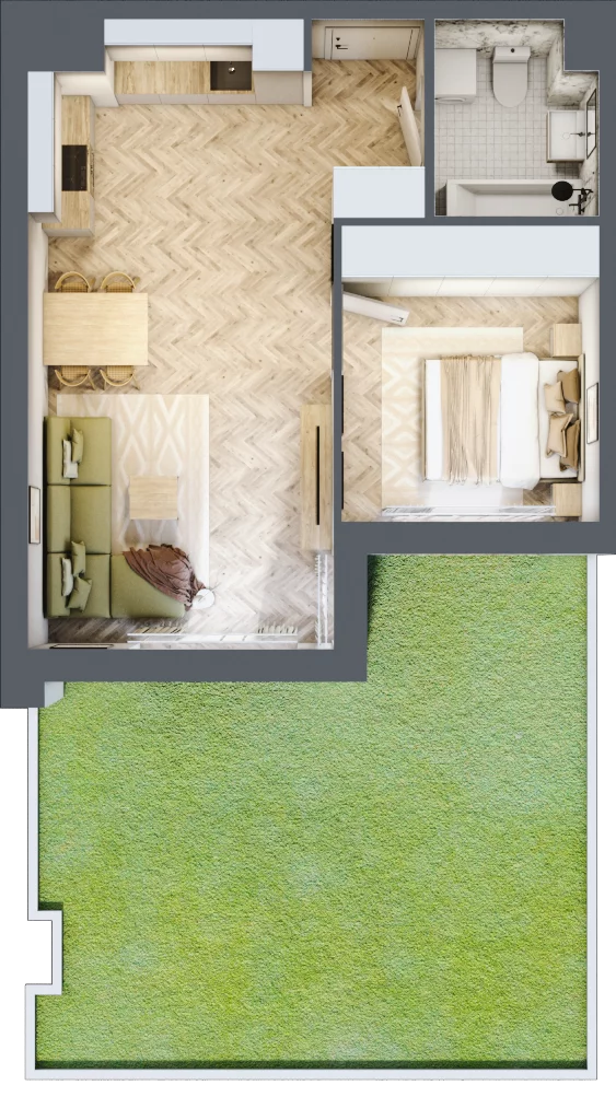 2 pokoje, mieszkanie 43,30 m², parter, oferta nr M.A01, 3 Wymiary Bronowice, Kraków, Prądnik Biały, Bronowice Wielkie, ul. Stelmachów