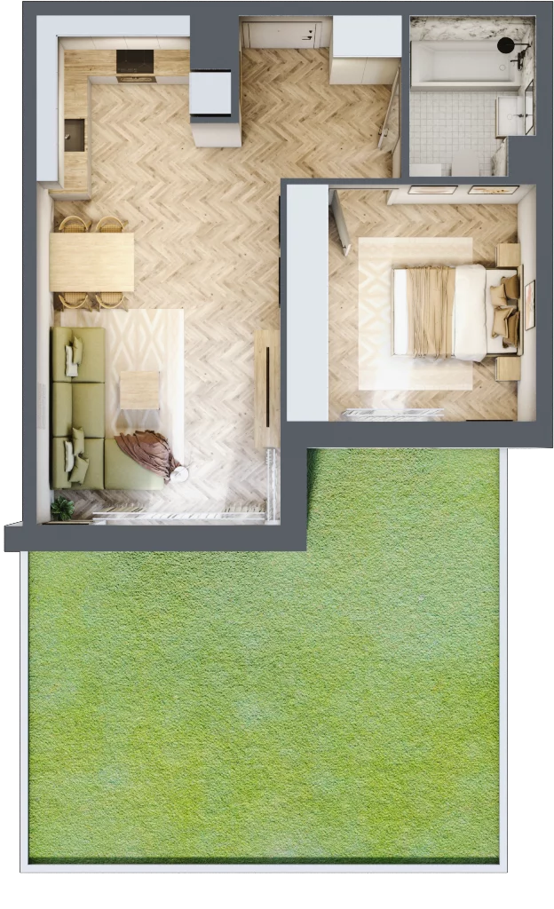 2 pokoje, mieszkanie 46,27 m², parter, oferta nr M.A11, 3 Wymiary Bronowice, Kraków, Prądnik Biały, Bronowice Wielkie, ul. Stelmachów