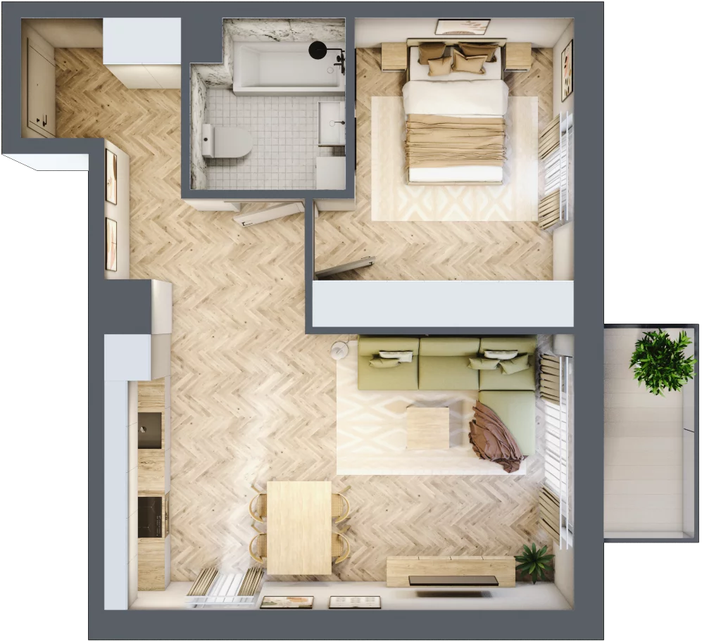 2 pokoje, mieszkanie 46,43 m², piętro 1, oferta nr M.A14, 3 Wymiary Bronowice, Kraków, Prądnik Biały, Bronowice Wielkie, ul. Stelmachów