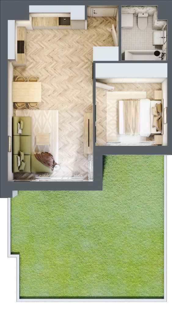 2 pokoje, mieszkanie 43,30 m², parter, oferta nr M.B01, 3 Wymiary Bronowice, Kraków, Prądnik Biały, Bronowice Wielkie, ul. Stelmachów