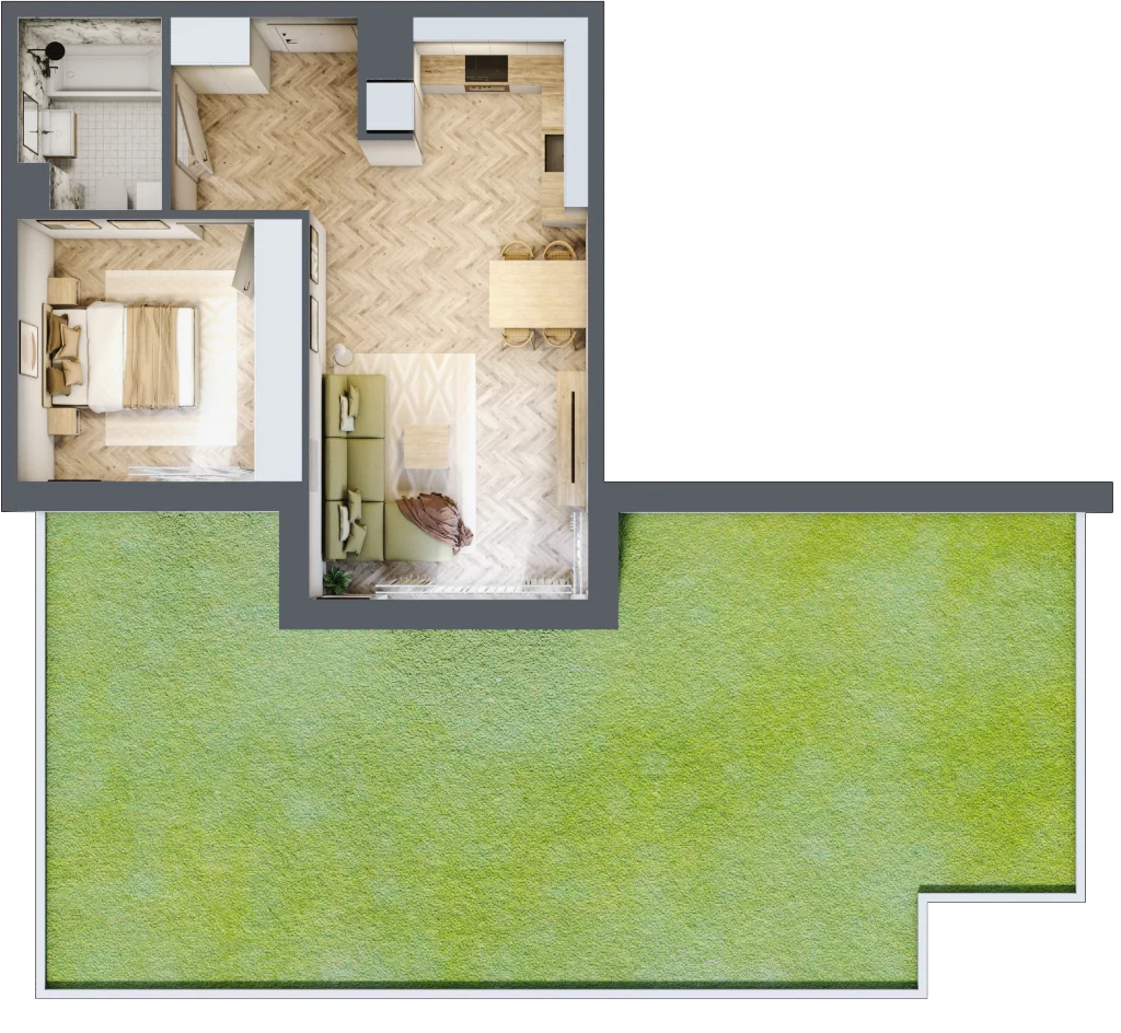2 pokoje, mieszkanie 46,25 m², parter, oferta nr M.B02, 3 Wymiary Bronowice, Kraków, Prądnik Biały, Bronowice Wielkie, ul. Stelmachów