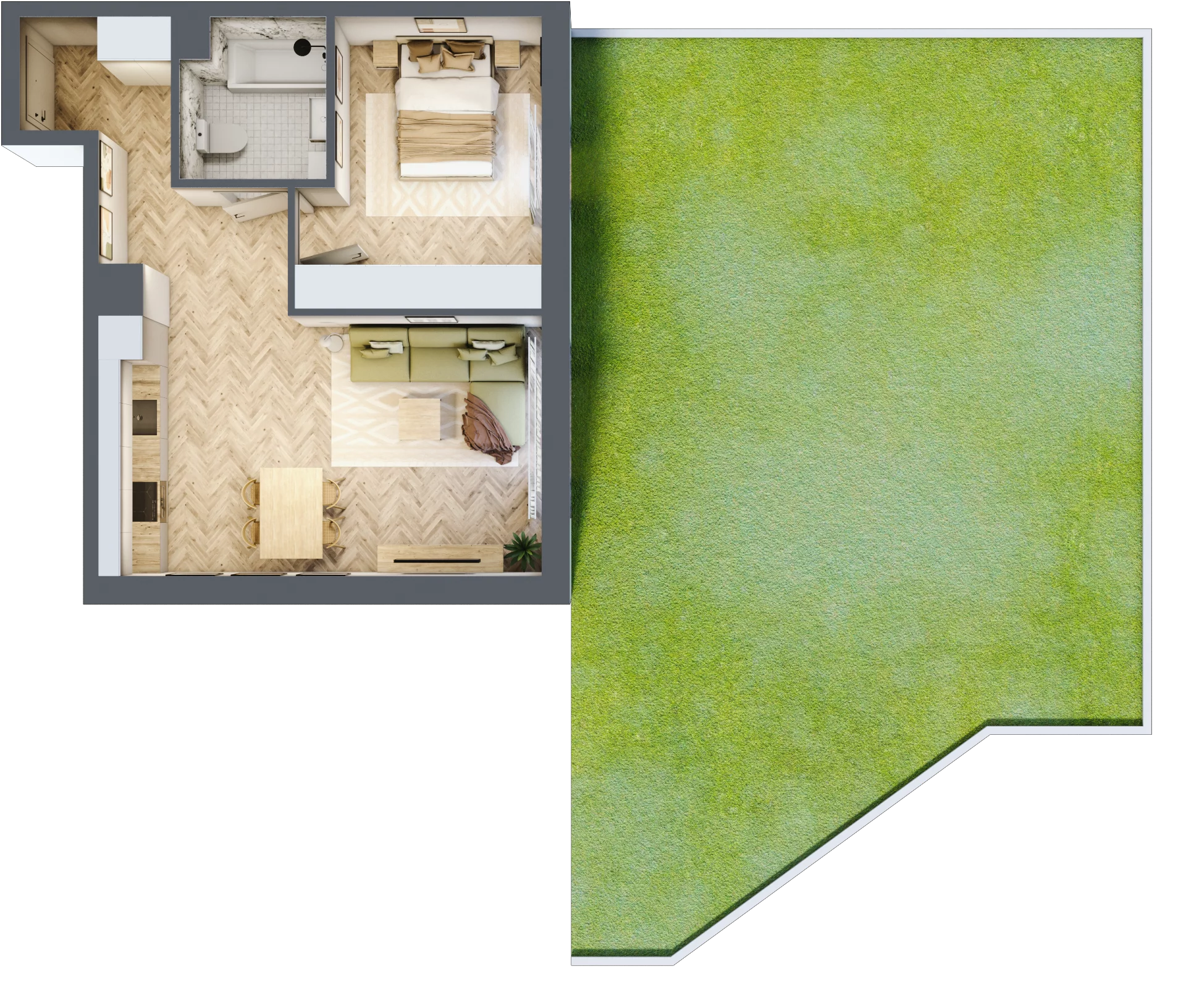 2 pokoje, mieszkanie 46,43 m², parter, oferta nr M.B03, 3 Wymiary Bronowice, Kraków, Prądnik Biały, Bronowice Wielkie, ul. Stelmachów