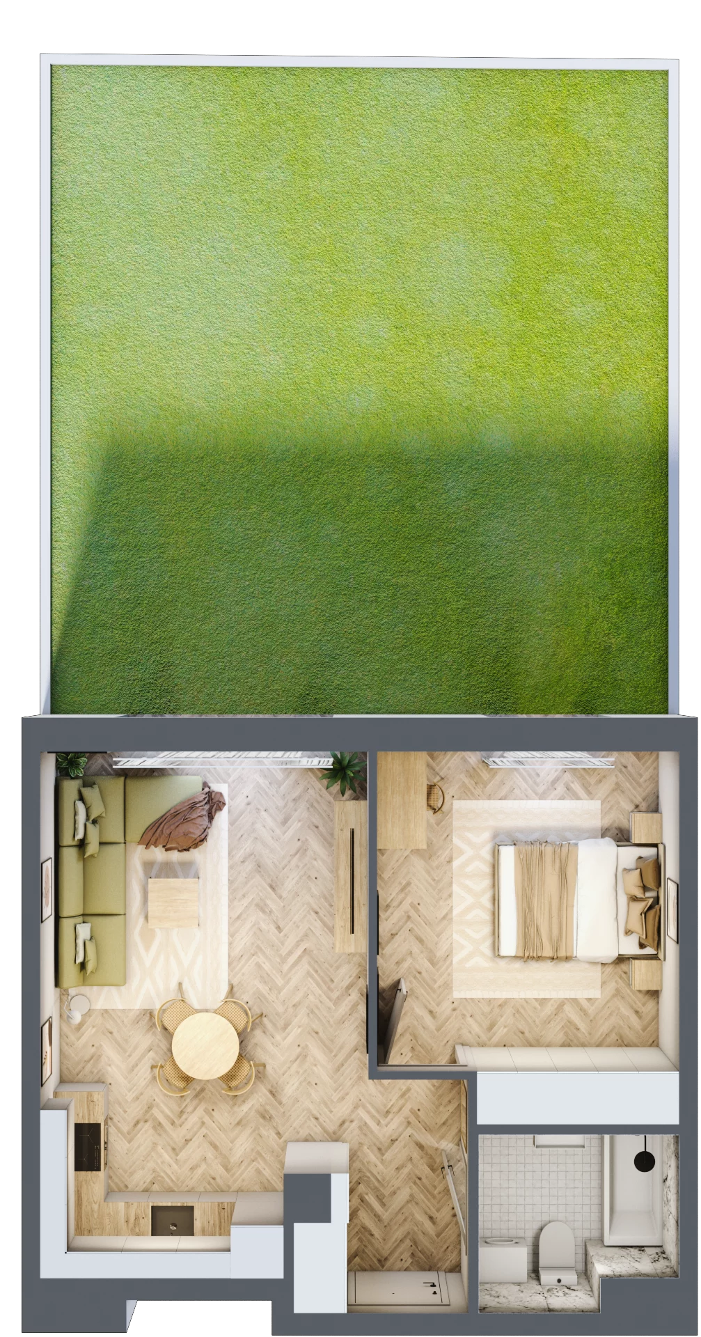 2 pokoje, mieszkanie 43,45 m², parter, oferta nr M.B06, 3 Wymiary Bronowice, Kraków, Prądnik Biały, Bronowice Wielkie, ul. Stelmachów