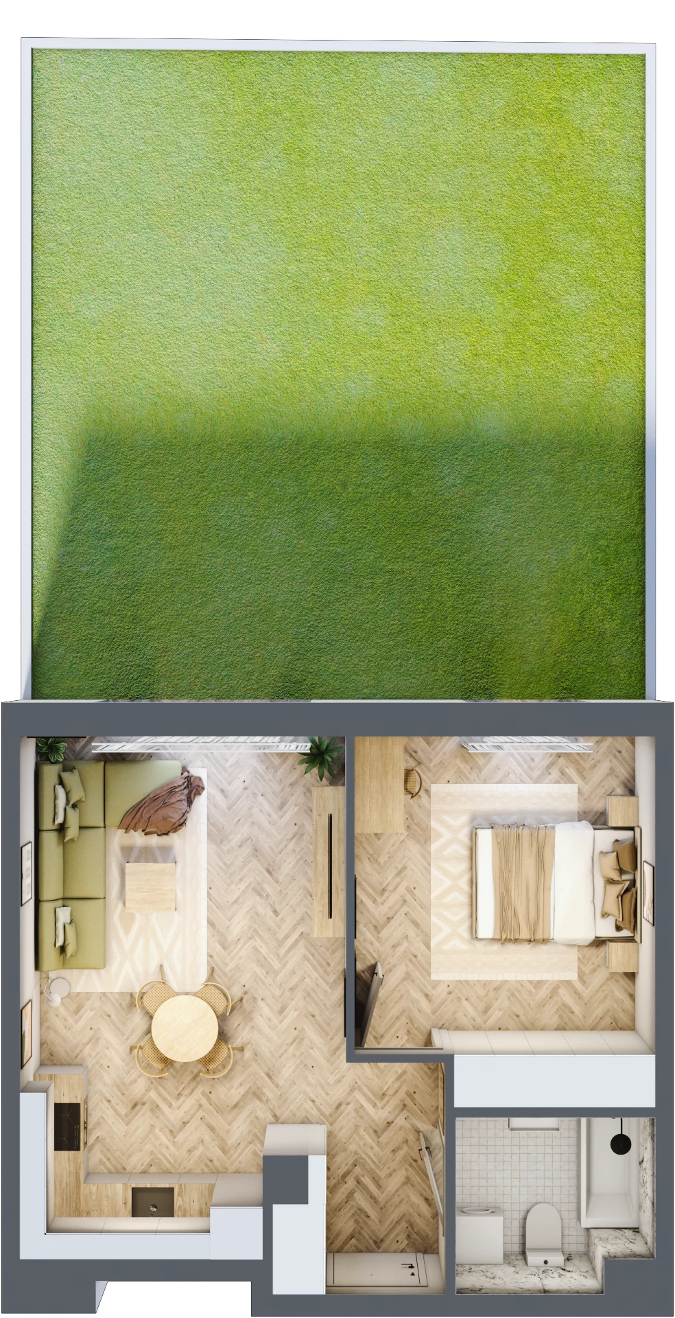 2 pokoje, mieszkanie 43,58 m², parter, oferta nr M.B07, 3 Wymiary Bronowice, Kraków, Prądnik Biały, Bronowice Wielkie, ul. Stelmachów