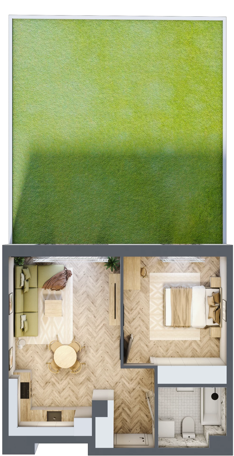 2 pokoje, mieszkanie 43,58 m², parter, oferta nr M.B08, 3 Wymiary Bronowice, Kraków, Prądnik Biały, Bronowice Wielkie, ul. Stelmachów