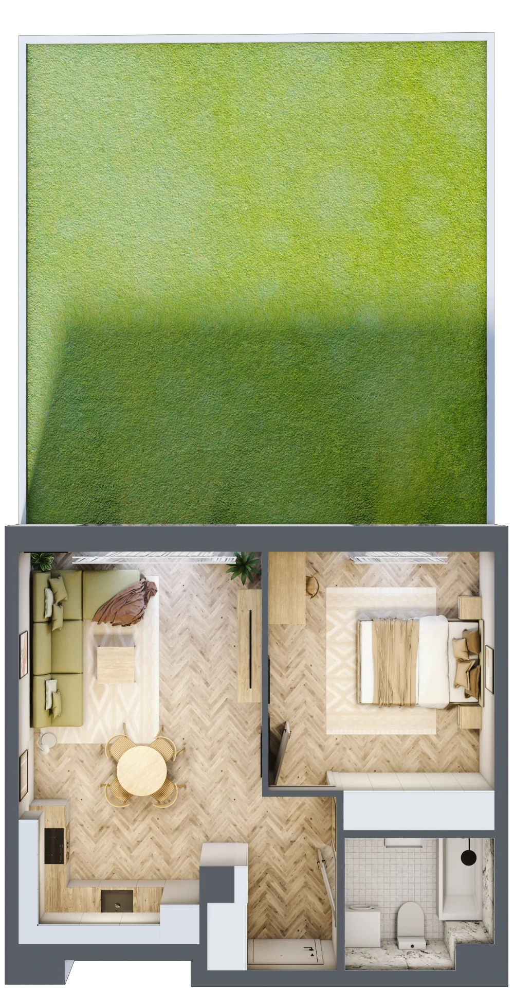 2 pokoje, mieszkanie 43,58 m², parter, oferta nr M.C07, 3 Wymiary Bronowice, Kraków, Prądnik Biały, Bronowice Wielkie, ul. Stelmachów