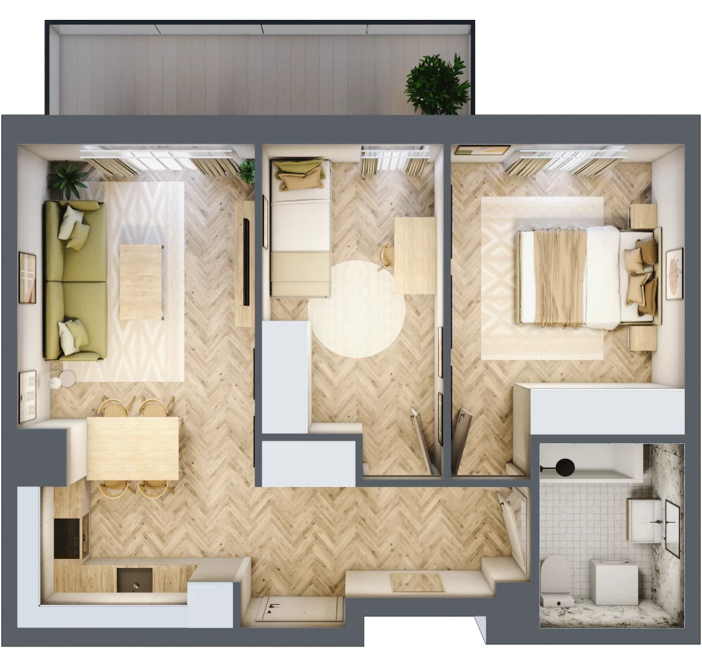 3 pokoje, mieszkanie 52,91 m², piętro 1, oferta nr M.C14, 3 Wymiary Bronowice, Kraków, Prądnik Biały, Bronowice Wielkie, ul. Stelmachów
