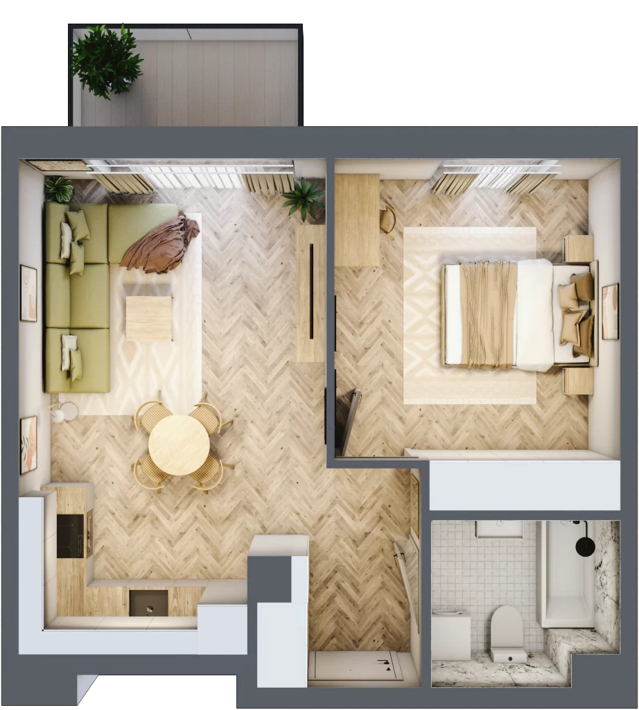 2 pokoje, mieszkanie 43,58 m², piętro 1, oferta nr M.C17, 3 Wymiary Bronowice, Kraków, Prądnik Biały, Bronowice Wielkie, ul. Stelmachów