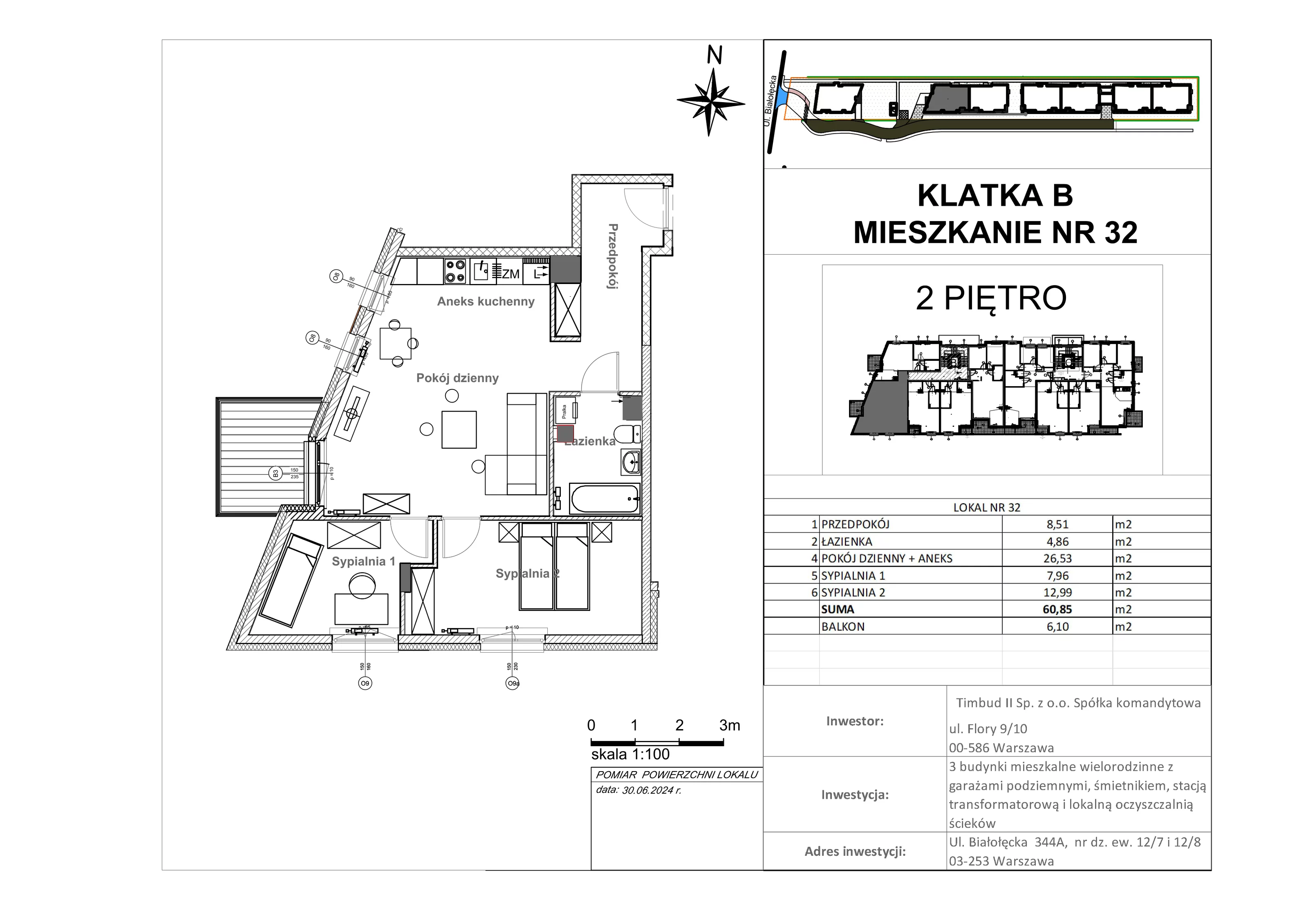 Mieszkanie 60,85 m², piętro 2, oferta nr 32-wykończone, Mieszkania Białołęcka, Warszawa, Białołęka, Brzeziny, ul. Białołęcka 344