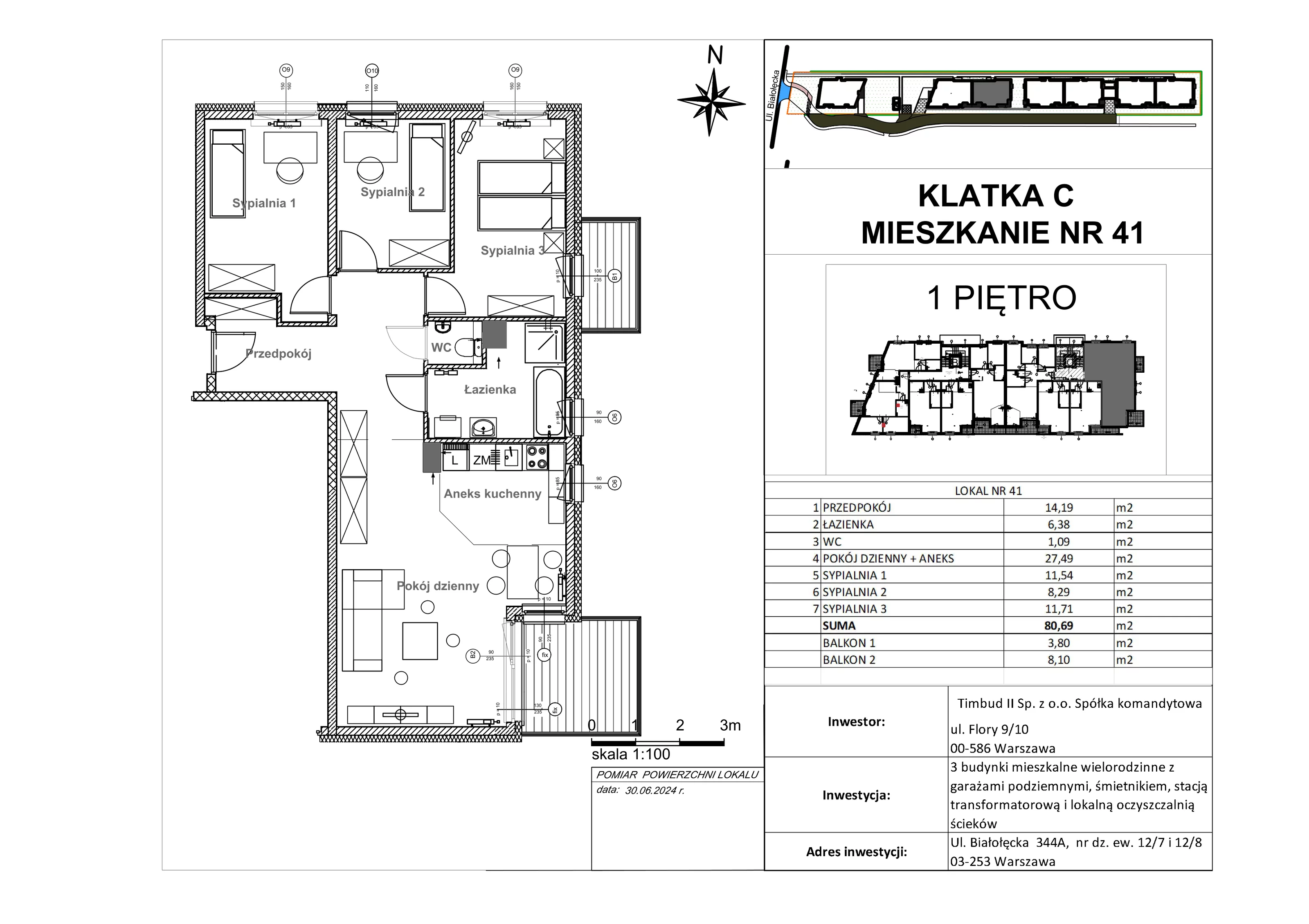 Mieszkanie 80,69 m², piętro 1, oferta nr 41, Mieszkania Białołęcka, Warszawa, Białołęka, Brzeziny, ul. Białołęcka 344