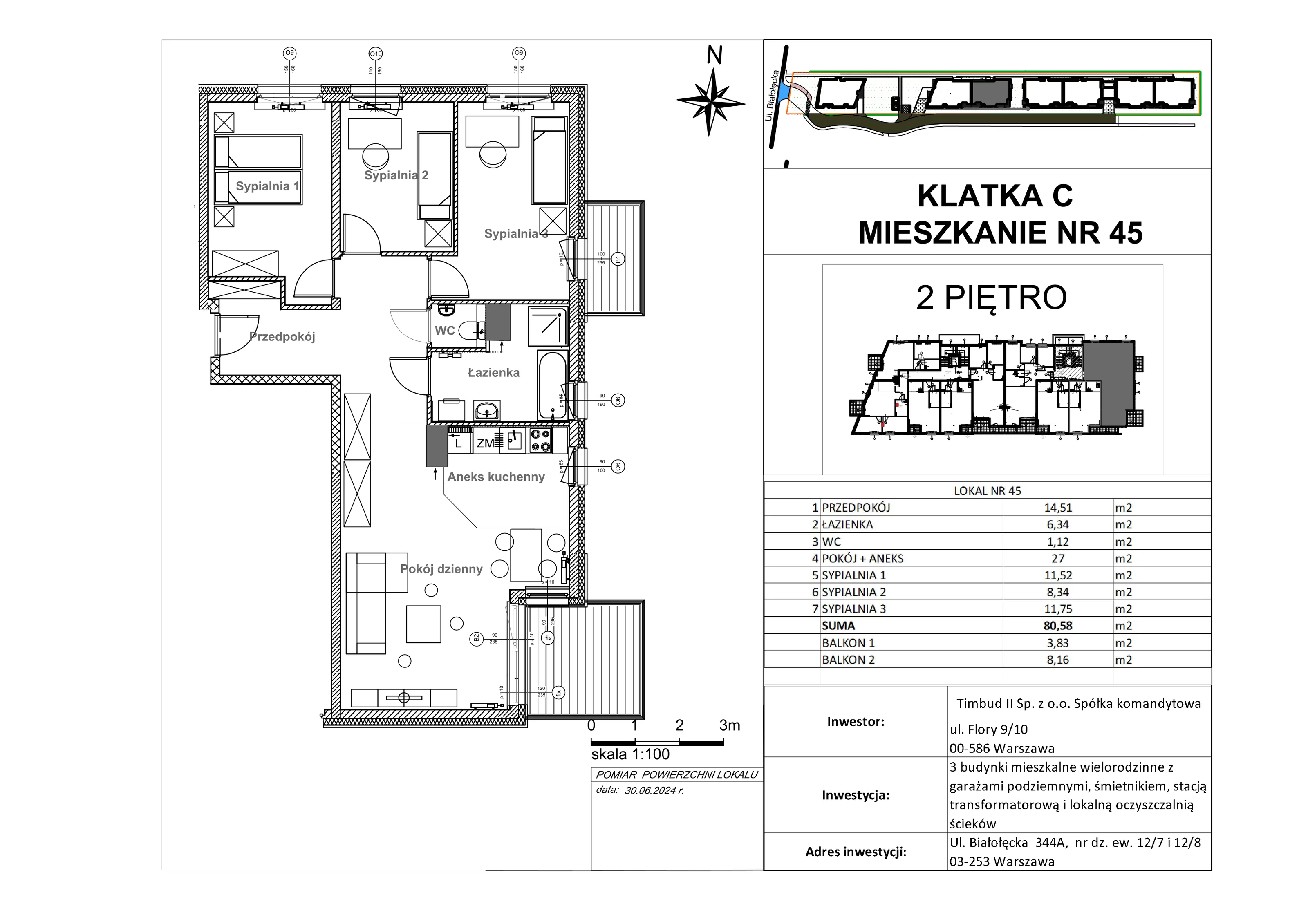 Mieszkanie 80,58 m², piętro 2, oferta nr 45, Mieszkania Białołęcka, Warszawa, Białołęka, Brzeziny, ul. Białołęcka 344