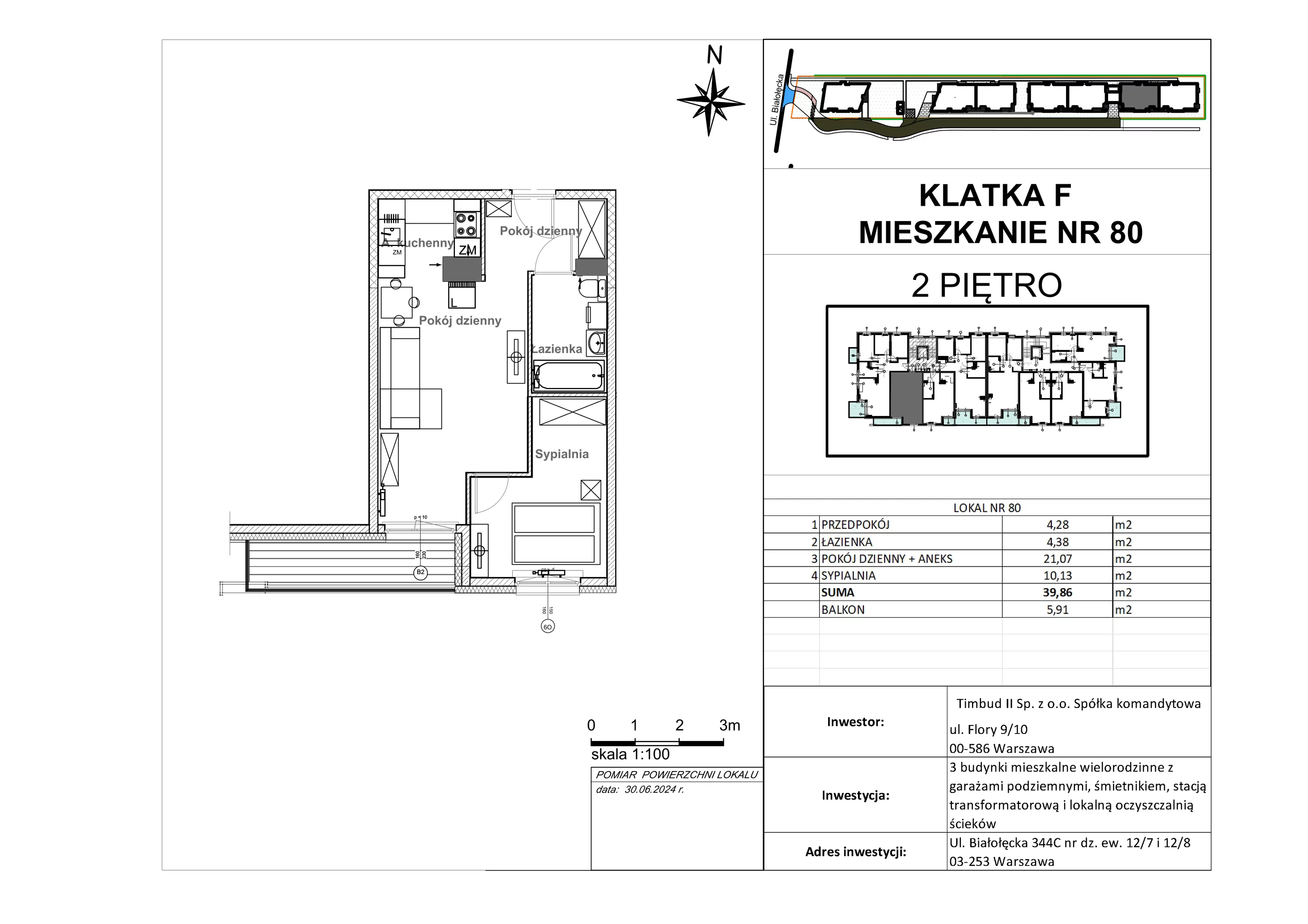 Mieszkanie 39,86 m², piętro 2, oferta nr 80-wykończone, Mieszkania Białołęcka, Warszawa, Białołęka, Brzeziny, ul. Białołęcka 344