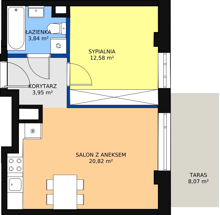 2 pokoje, mieszkanie 41,19 m², parter, oferta nr M66, Dom na Mariackiej, Radom, Planty, ul. Mariacka 4