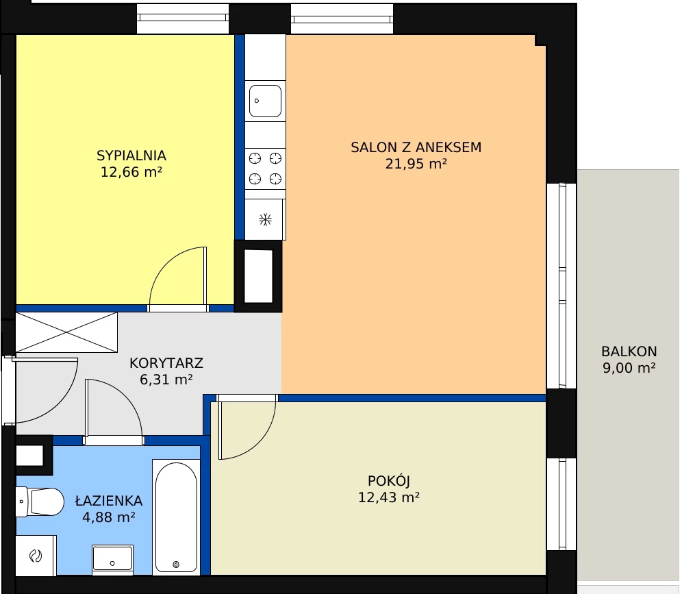 3 pokoje, mieszkanie 58,23 m², piętro 1, oferta nr M4, Dom na Mariackiej, Radom, Planty, ul. Mariacka 4