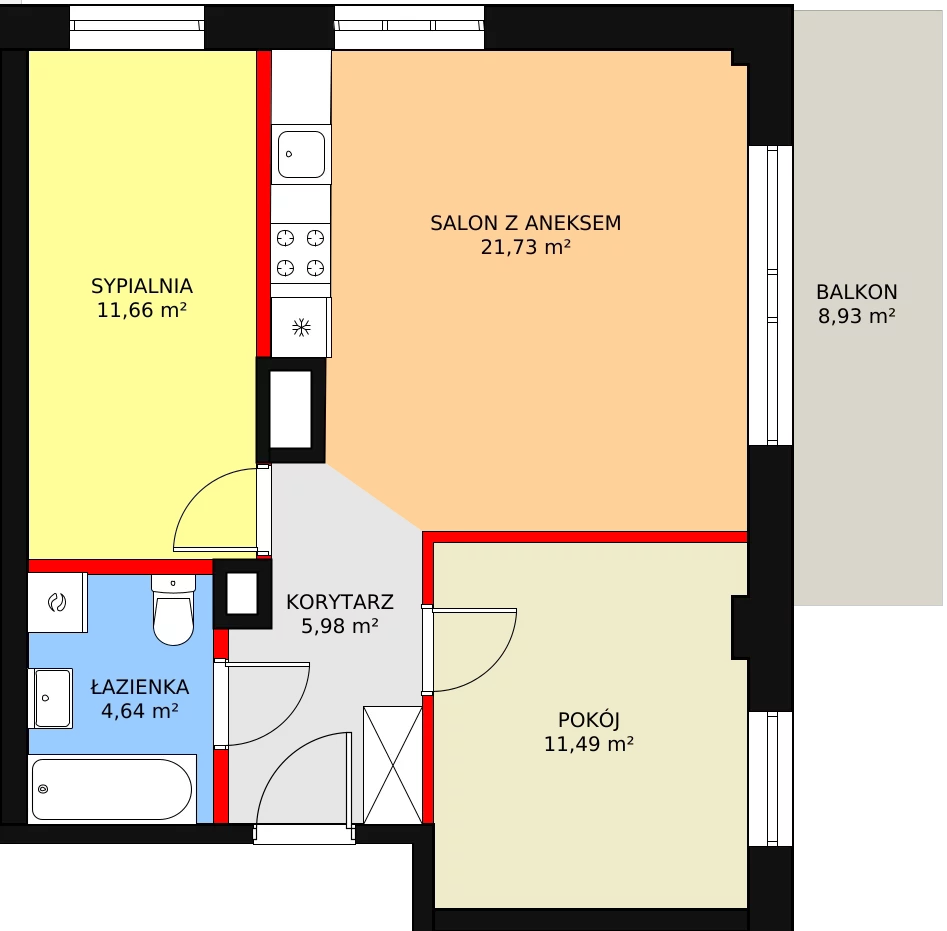 3 pokoje, mieszkanie 55,50 m², piętro 1, oferta nr M6, Dom na Mariackiej, Radom, Planty, ul. Mariacka 4