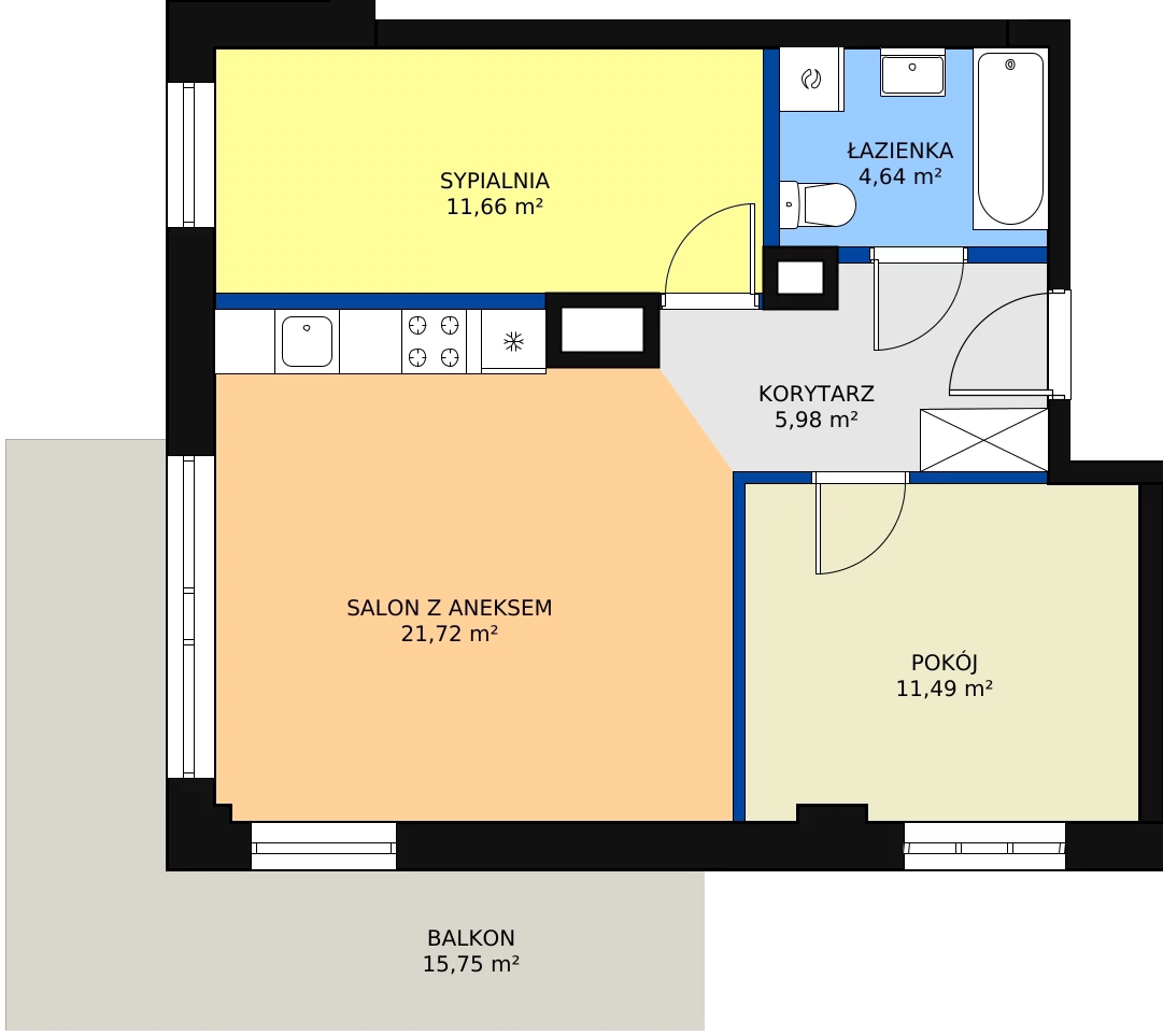 3 pokoje, mieszkanie 55,49 m², piętro 1, oferta nr M7, Dom na Mariackiej, Radom, Planty, ul. Mariacka 4