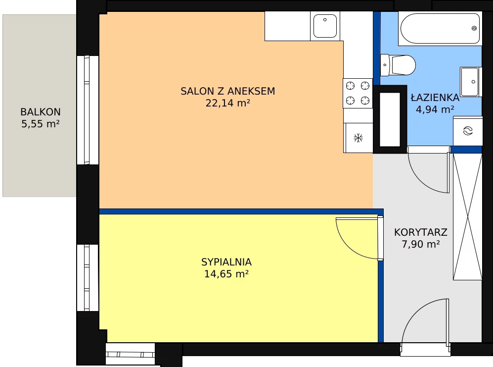 2 pokoje, mieszkanie 49,63 m², piętro 1, oferta nr M90, Dom na Mariackiej, Radom, Planty, ul. Mariacka 4