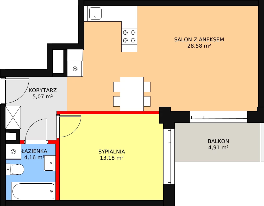 2 pokoje, mieszkanie 50,99 m², piętro 1, oferta nr M91, Dom na Mariackiej, Radom, Planty, ul. Mariacka 4