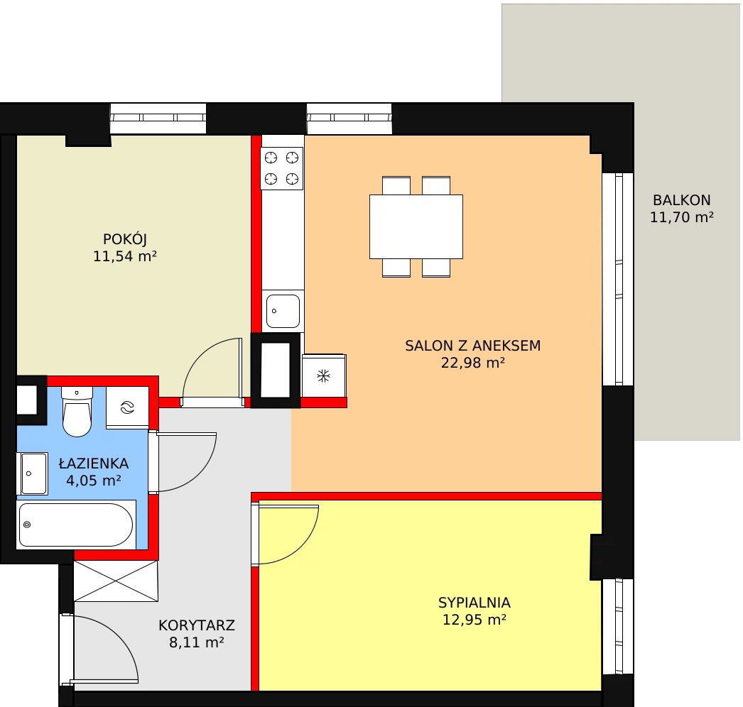 3 pokoje, mieszkanie 59,63 m², piętro 1, oferta nr M92, Dom na Mariackiej, Radom, Planty, ul. Mariacka 4