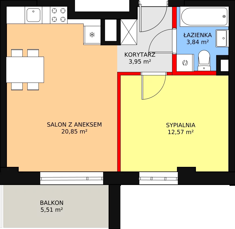 Mieszkanie 41,21 m², piętro 1, oferta nr M125, Dom na Mariackiej, Radom, Planty, ul. Mariacka 4