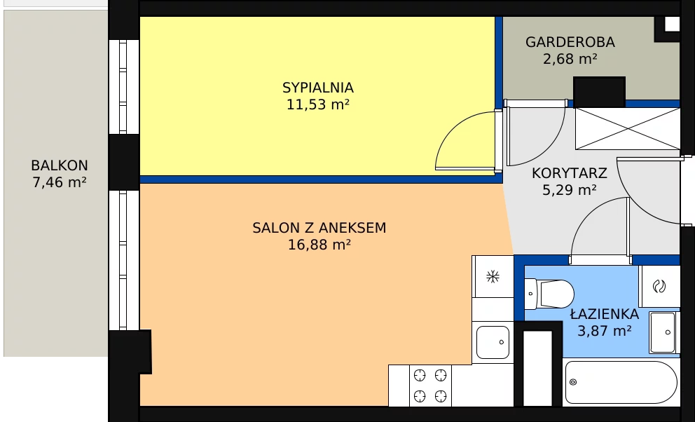 2 pokoje, mieszkanie 40,24 m², piętro 1, oferta nr M153, Dom na Mariackiej, Radom, Planty, ul. Mariacka 4