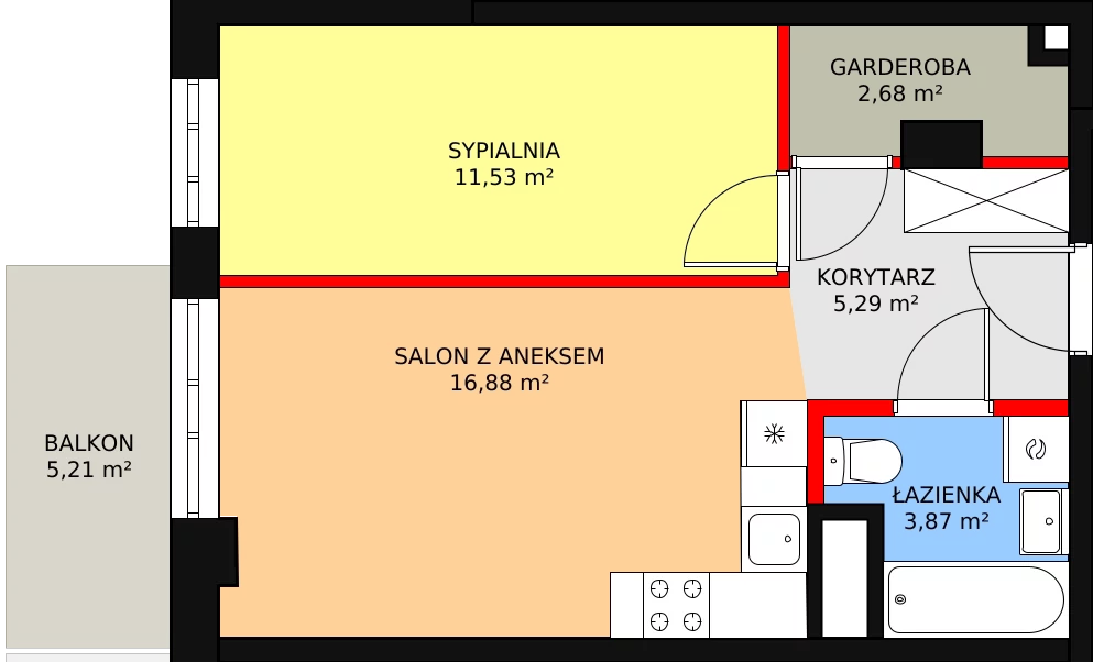 Mieszkanie 40,24 m², piętro 1, oferta nr M154, Dom na Mariackiej, Radom, Planty, ul. Mariacka 4