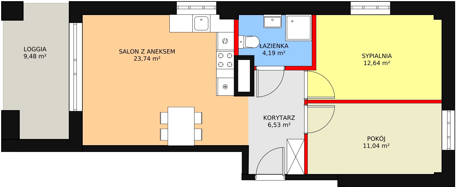 3 pokoje, mieszkanie 58,14 m², piętro 1, oferta nr M155, Dom na Mariackiej, Radom, Planty, ul. Mariacka 4