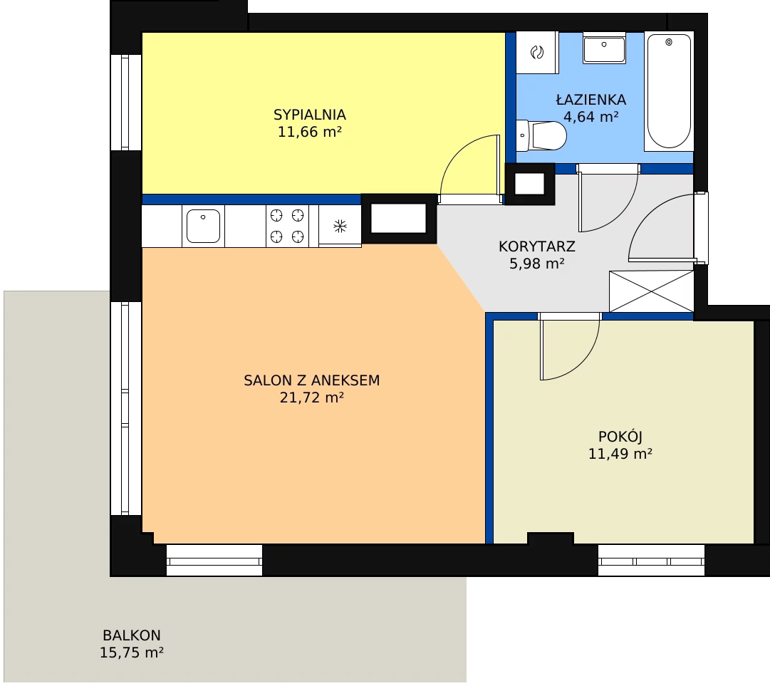 3 pokoje, mieszkanie 55,49 m², piętro 2, oferta nr M16, Dom na Mariackiej, Radom, Planty, ul. Mariacka 4
