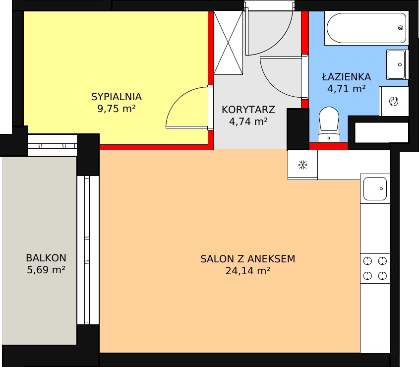 Mieszkanie 43,34 m², piętro 5, oferta nr M44, Dom na Mariackiej, Radom, Planty, ul. Mariacka 4