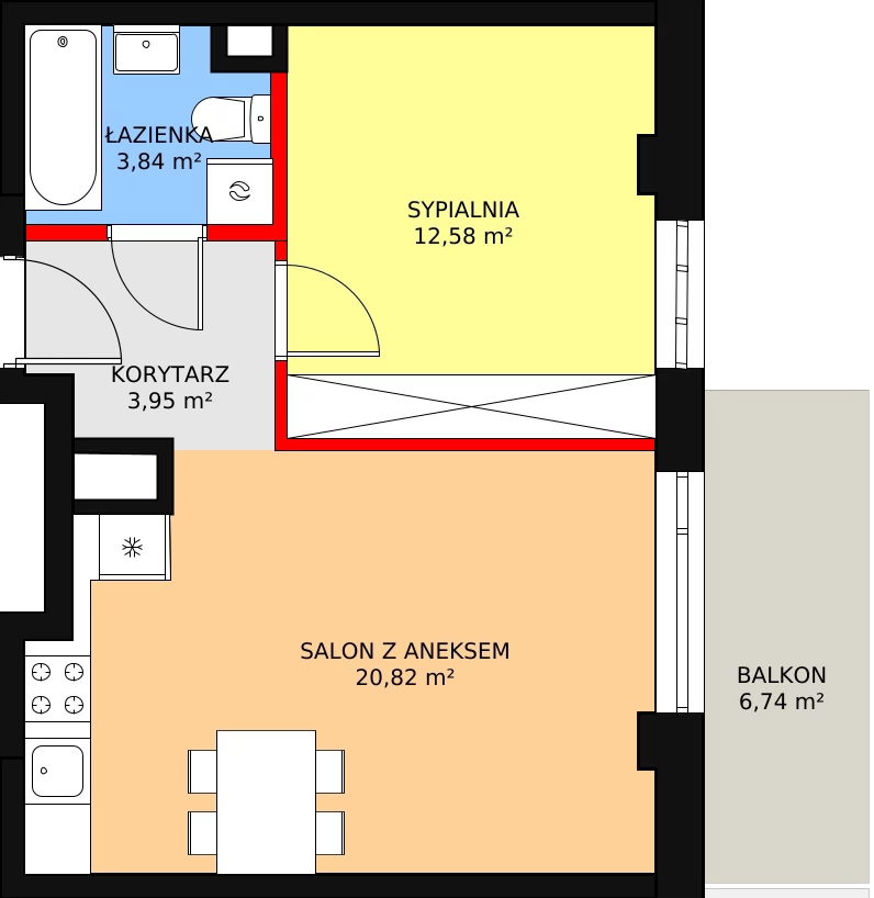 Mieszkanie 41,19 m², piętro 6, oferta nr M84, Dom na Mariackiej, Radom, Planty, ul. Mariacka 4