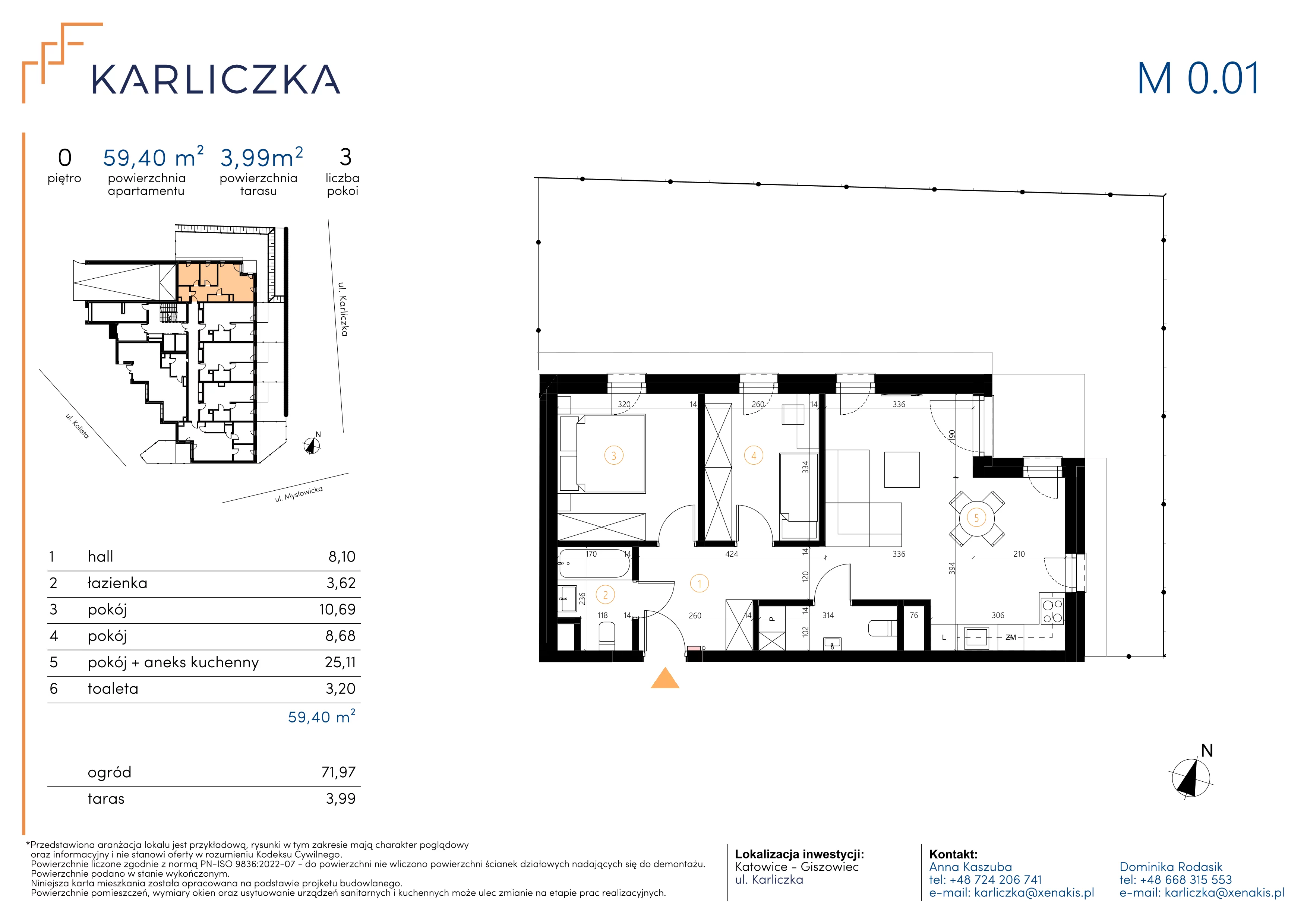 3 pokoje, mieszkanie 59,40 m², parter, oferta nr A.0.01, Karliczka, Katowice, Giszowiec, ul. Karliczka
