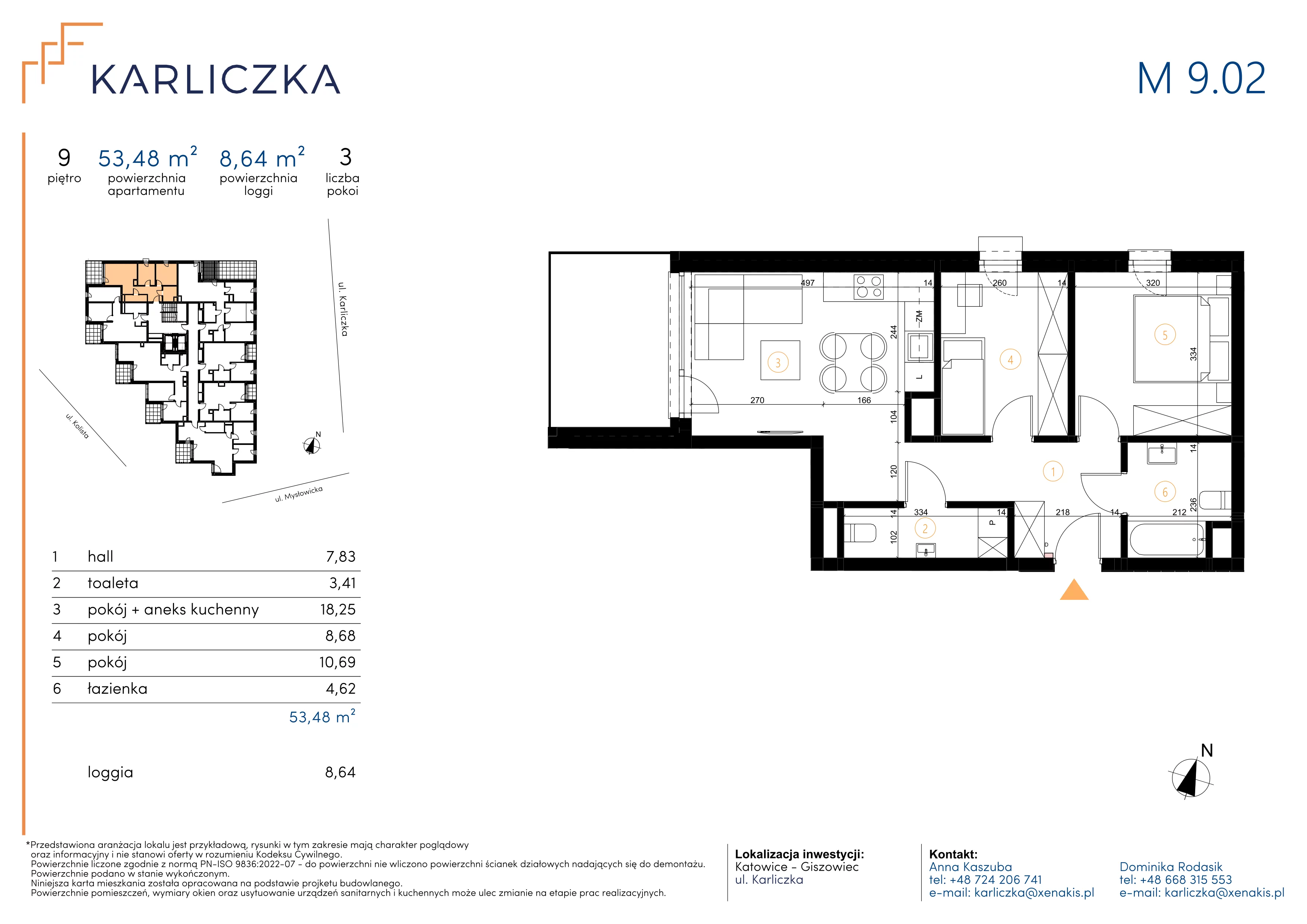3 pokoje, mieszkanie 53,48 m², piętro 9, oferta nr A.9.02, Karliczka, Katowice, Giszowiec, ul. Karliczka