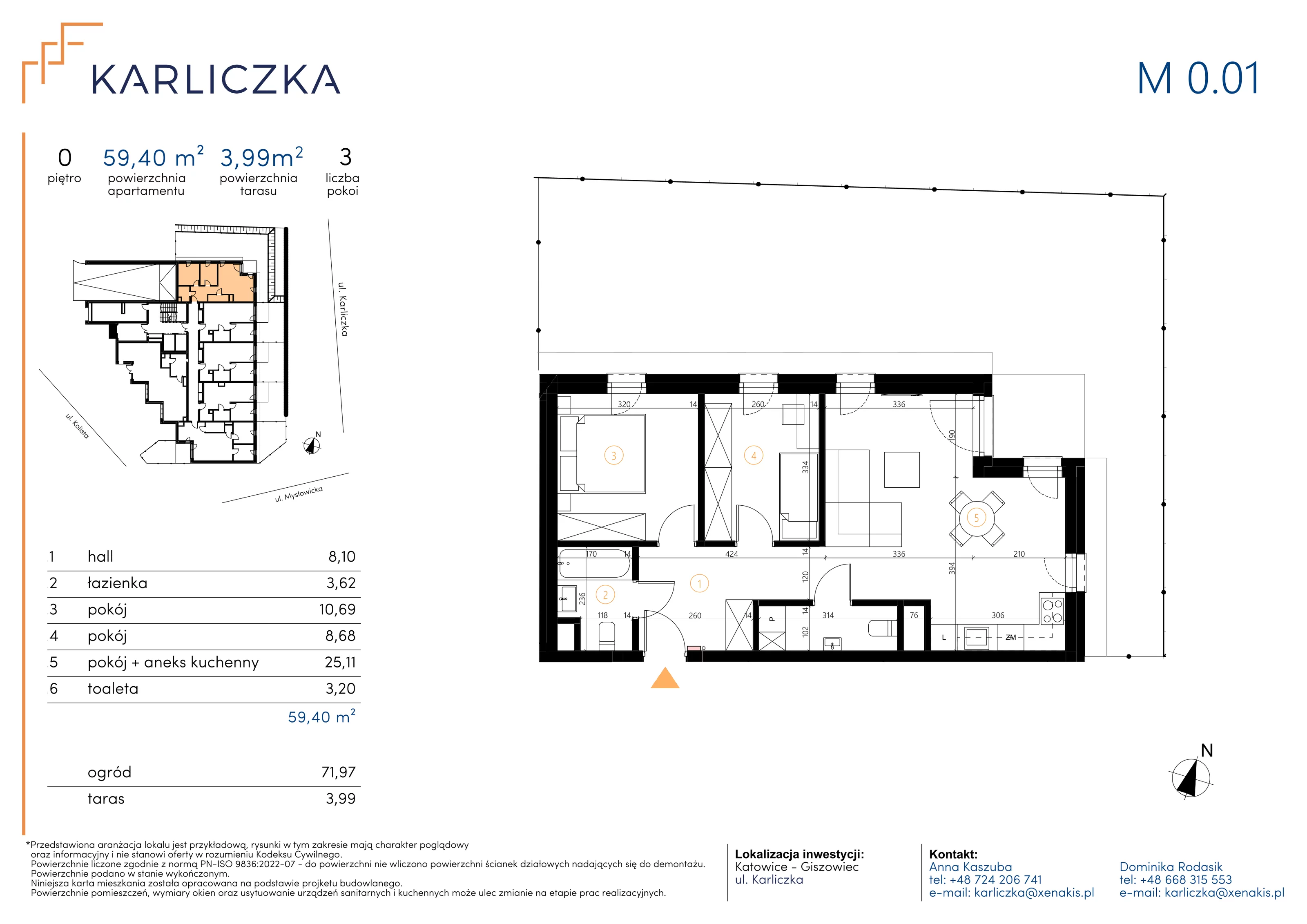 3 pokoje, mieszkanie 59,40 m², parter, oferta nr A.0.01, Karliczka, Katowice, Giszowiec, ul. Karliczka
