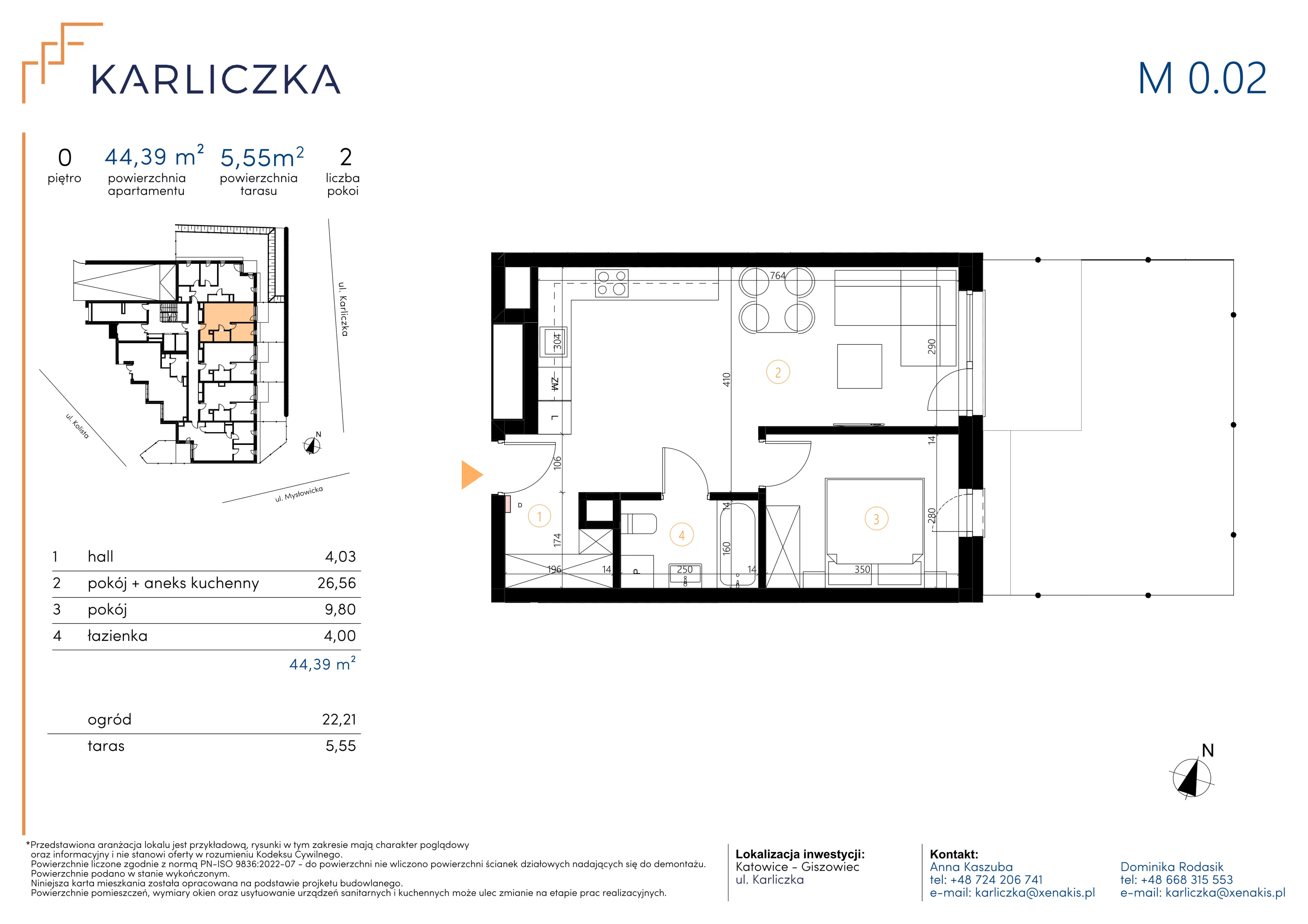 2 pokoje, mieszkanie 44,39 m², parter, oferta nr A.0.02, Karliczka, Katowice, Giszowiec, ul. Karliczka
