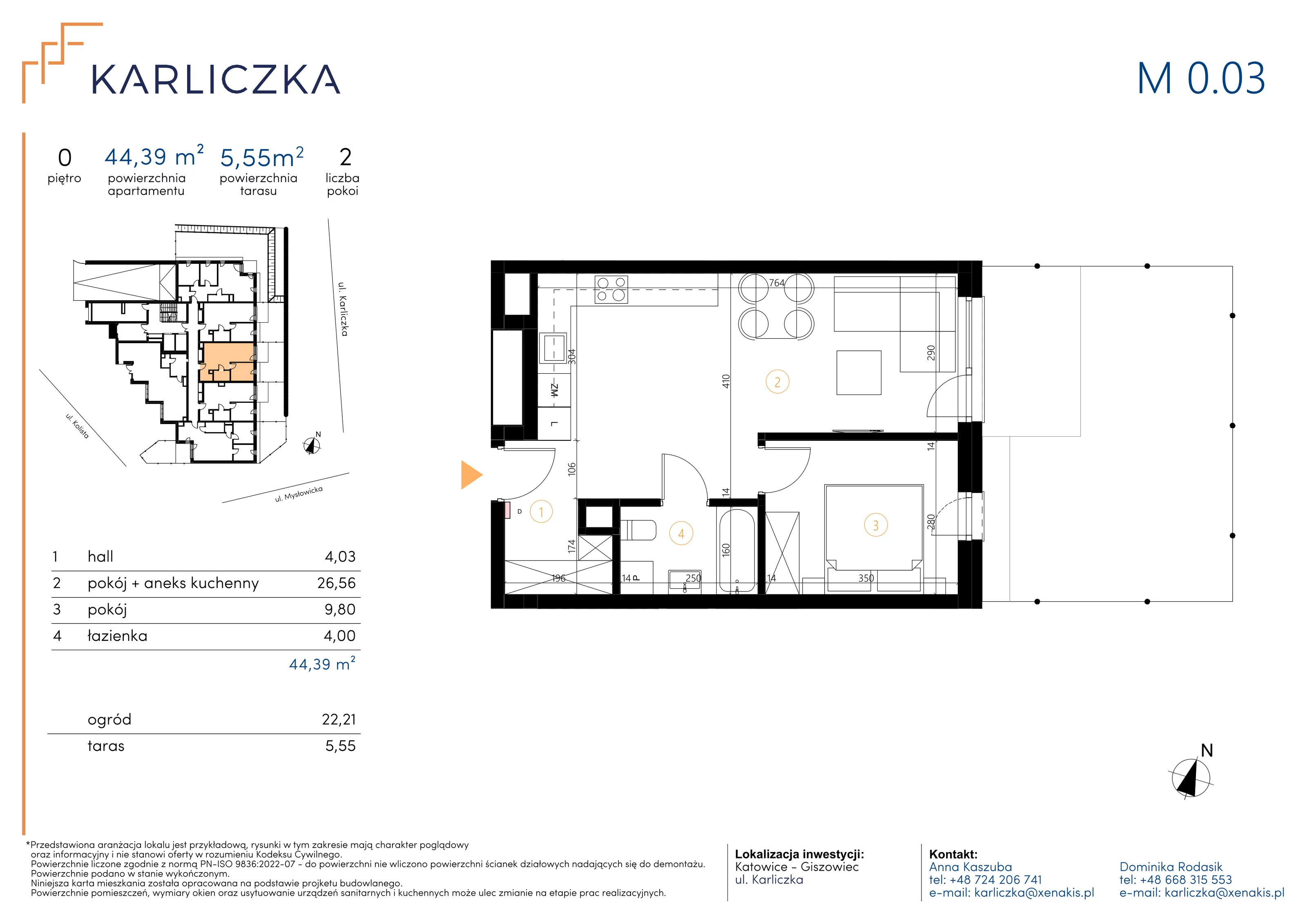 2 pokoje, mieszkanie 44,39 m², parter, oferta nr A.0.03, Karliczka, Katowice, Giszowiec, ul. Karliczka