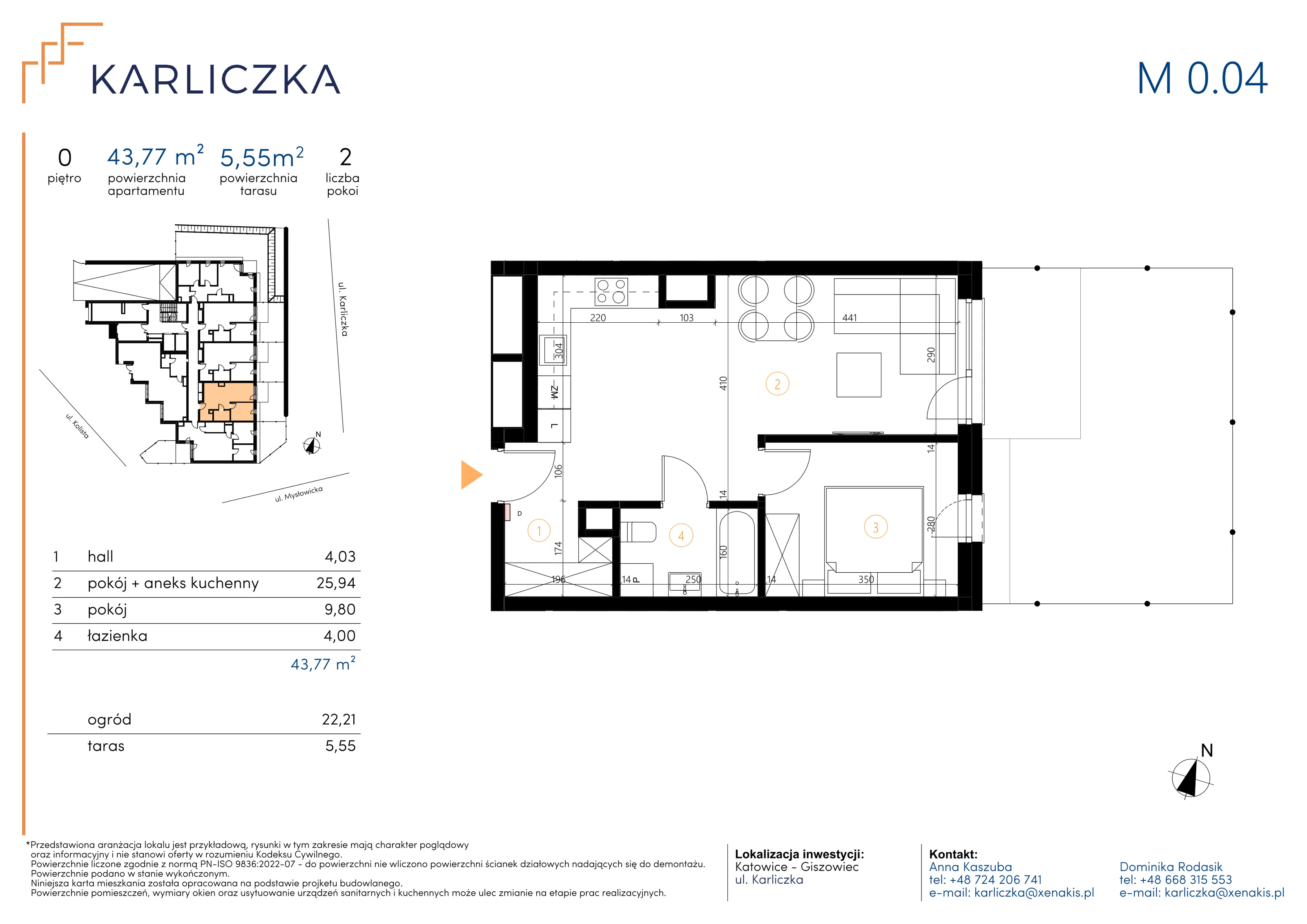 2 pokoje, mieszkanie 43,77 m², parter, oferta nr A.0.04, Karliczka, Katowice, Giszowiec, ul. Karliczka