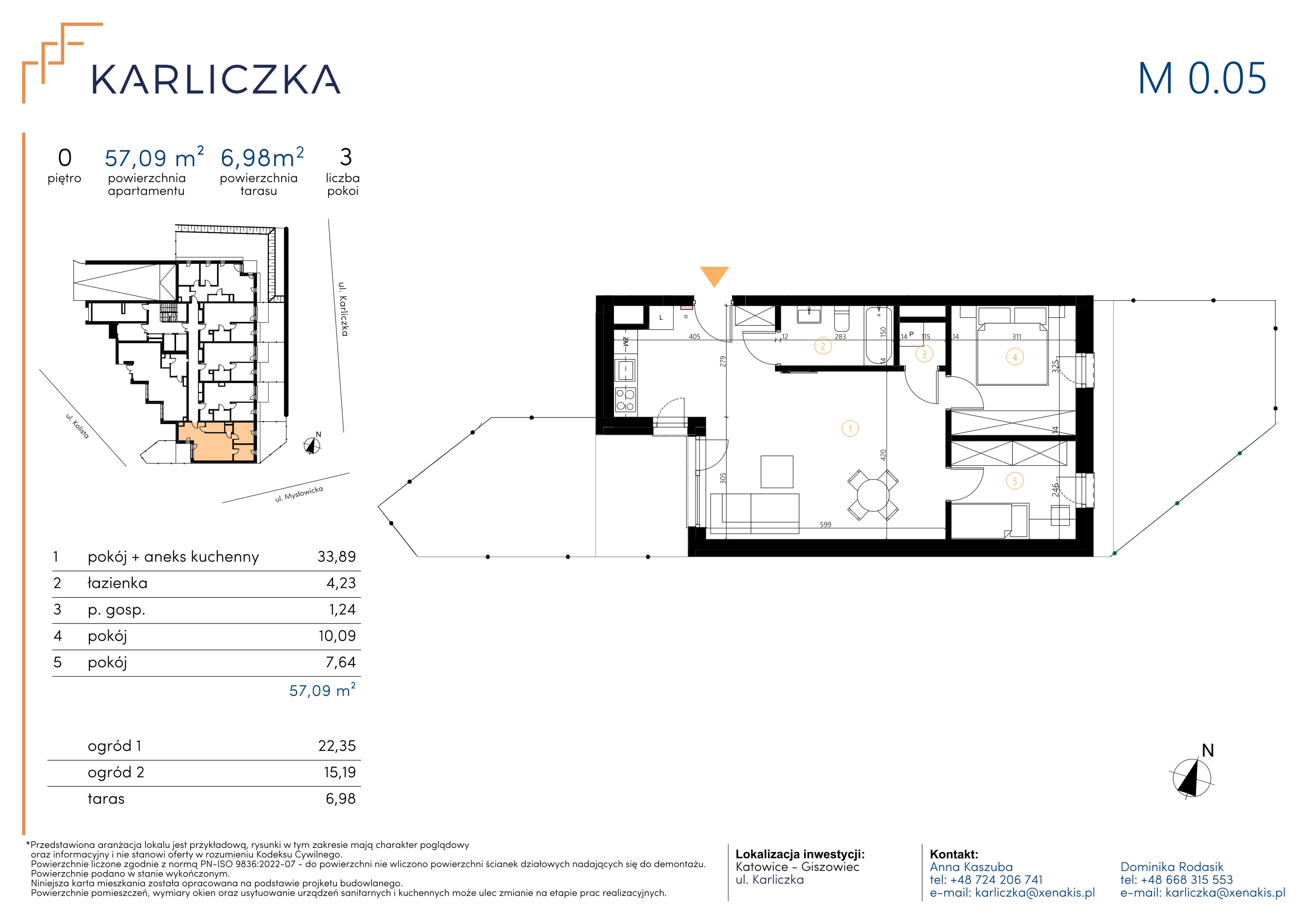 3 pokoje, mieszkanie 57,09 m², parter, oferta nr A.0.05, Karliczka, Katowice, Giszowiec, ul. Karliczka