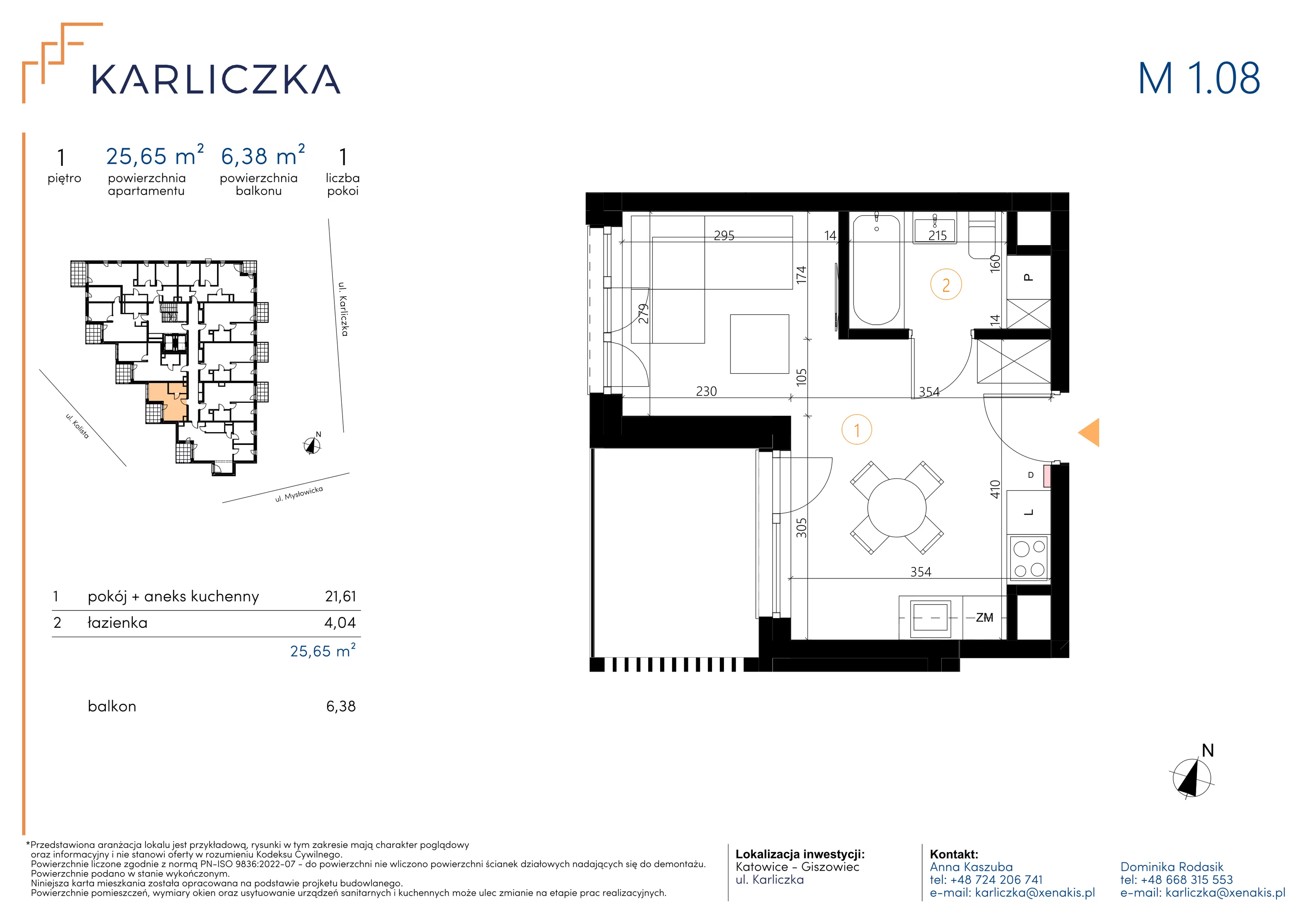 1 pokój, mieszkanie 25,65 m², piętro 1, oferta nr A.1.08, Karliczka, Katowice, Giszowiec, ul. Karliczka