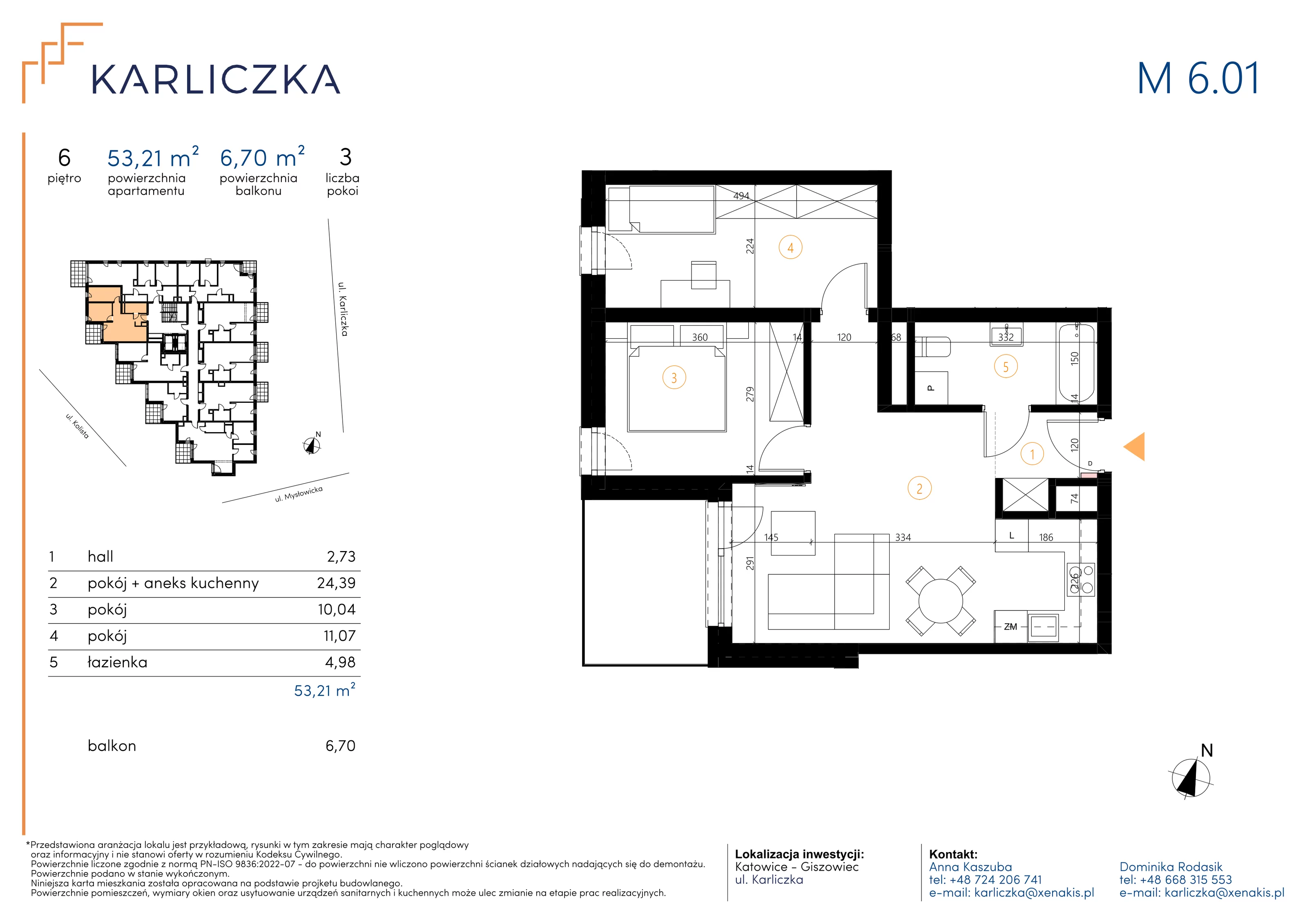 3 pokoje, mieszkanie 53,21 m², piętro 6, oferta nr A.6.01, Karliczka, Katowice, Giszowiec, ul. Karliczka