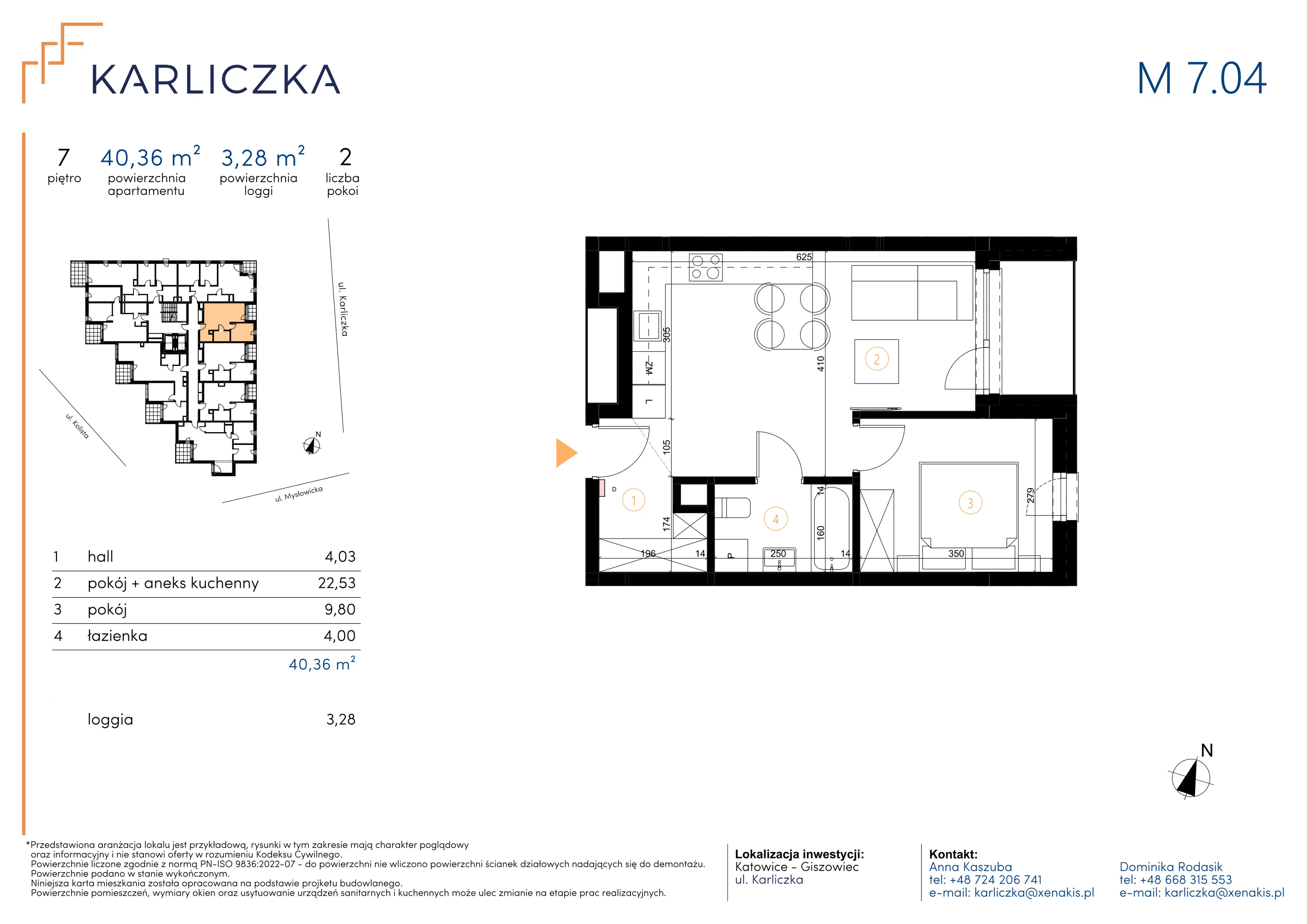 2 pokoje, mieszkanie 40,36 m², piętro 7, oferta nr A.7.04, Karliczka, Katowice, Giszowiec, ul. Karliczka
